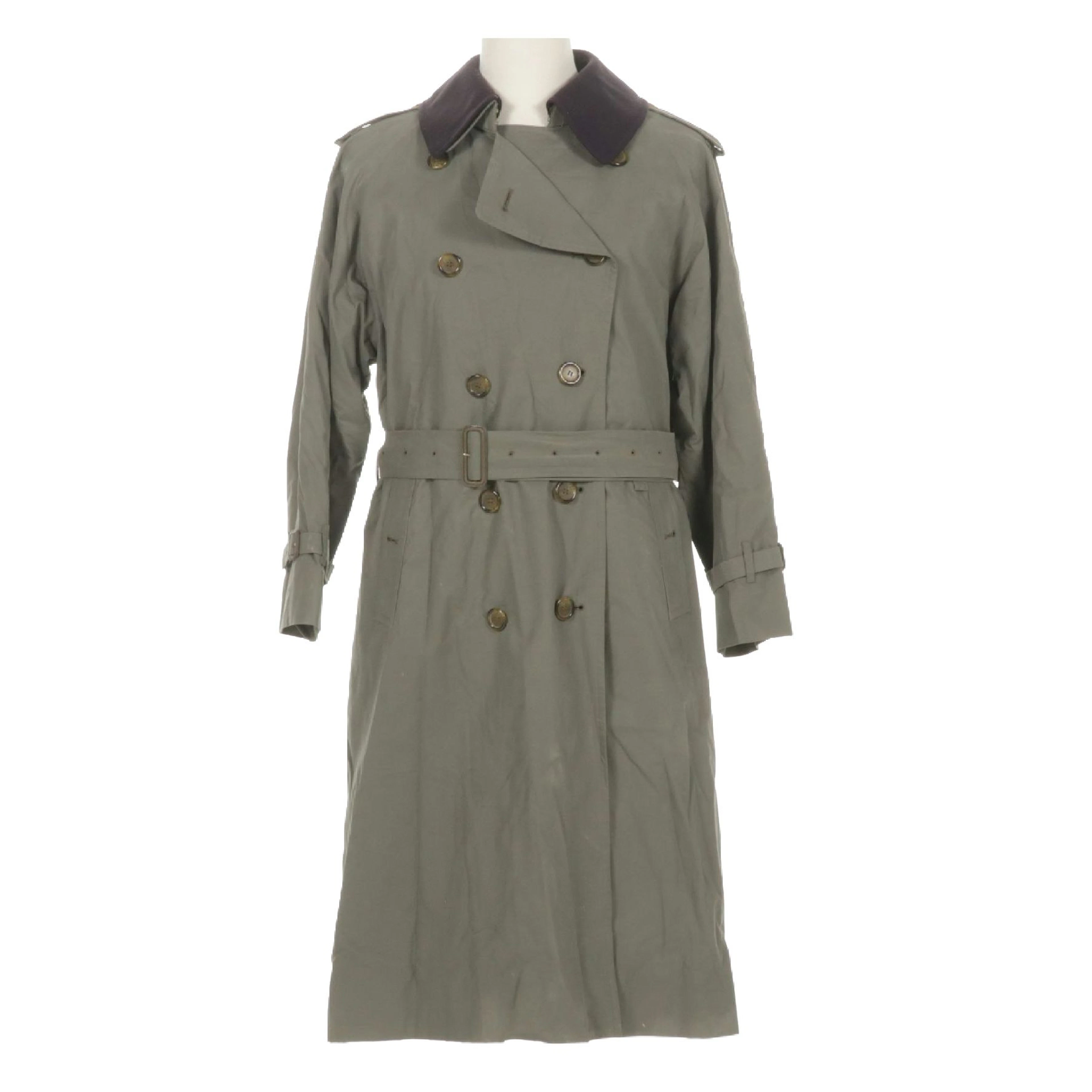 Burberrys Men's Olive Green Double-Breasted Trench Coat with Wool Lining
