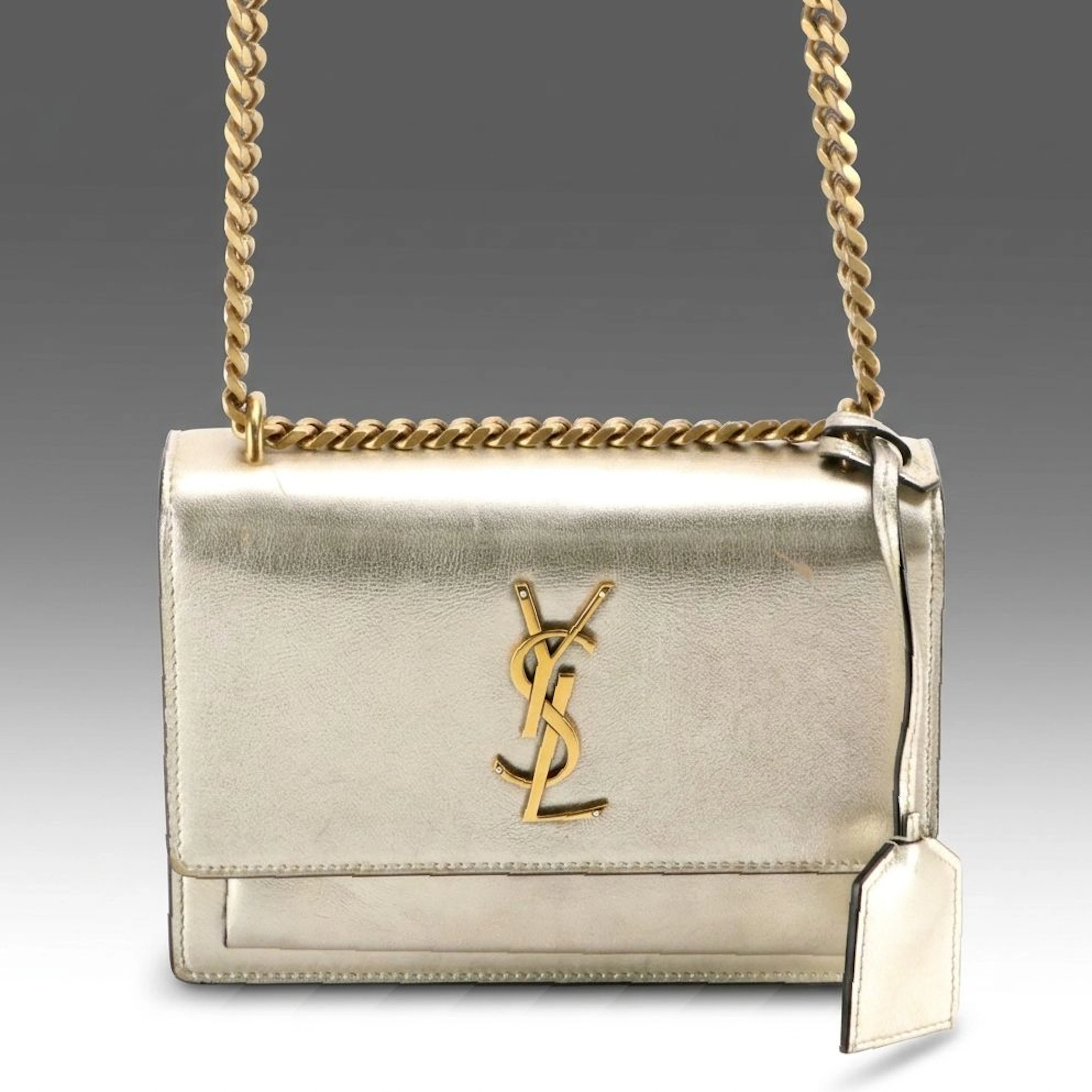 Saint Laurent Sunset Chain Bag in Metallic Gold Calfskin Leather