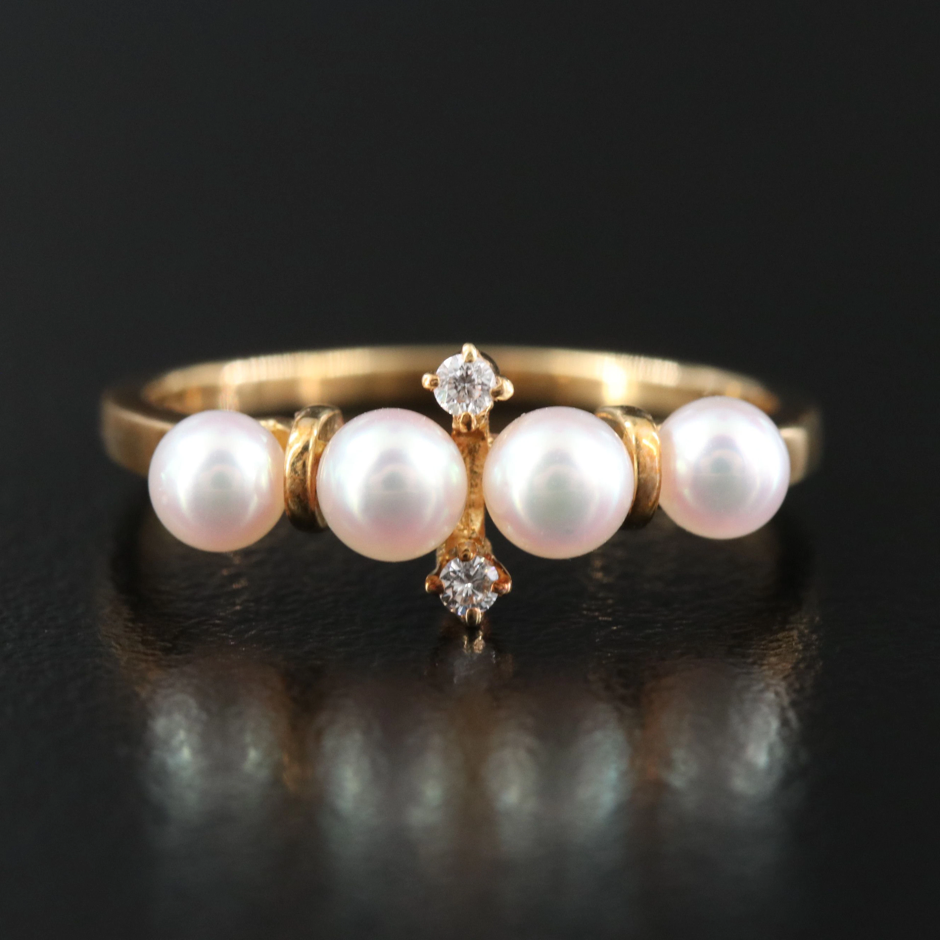 Mikimoto 18K Pearl and Diamond Ring