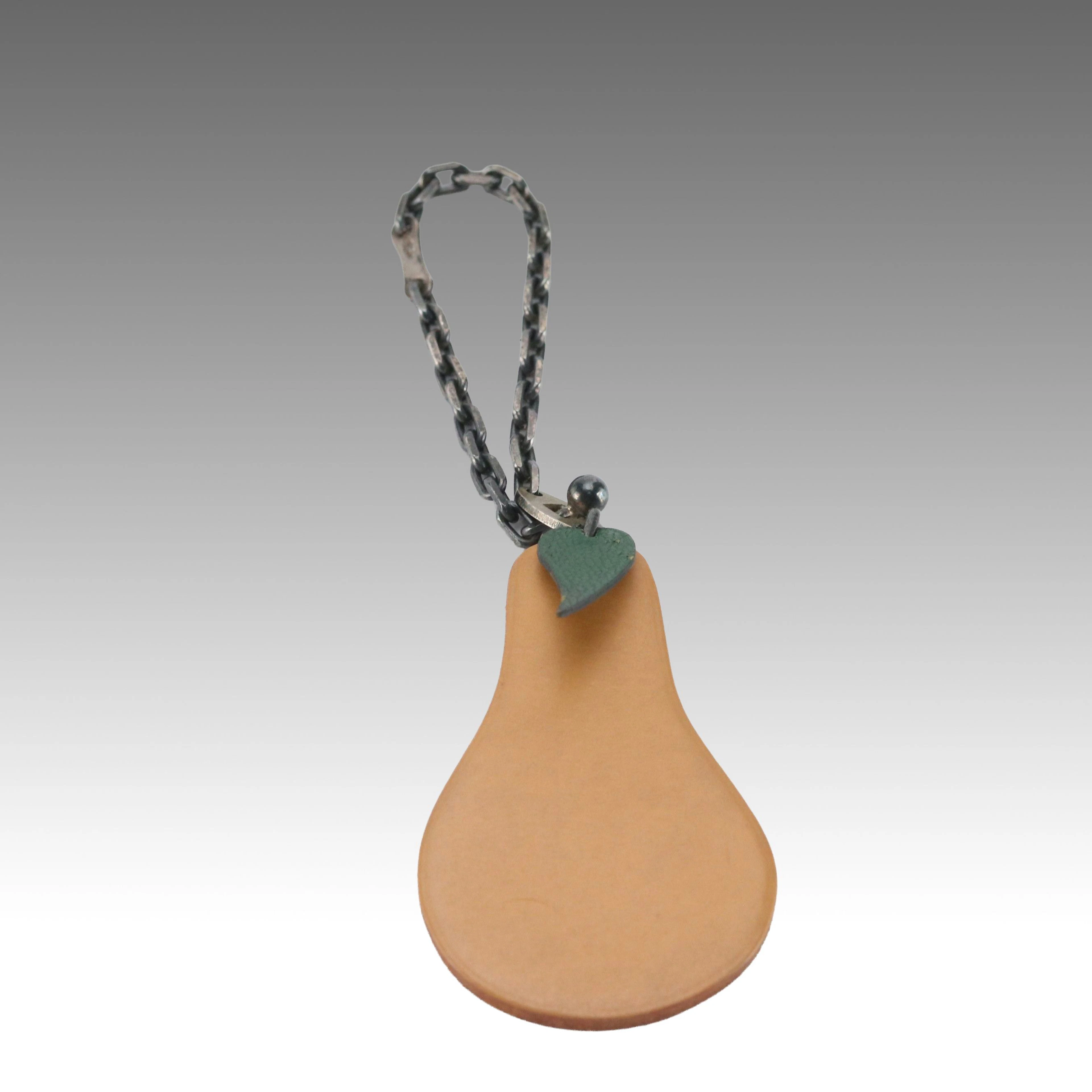 Hermès Pear Shape Leather Bag Charm with Sterling Silver Chain