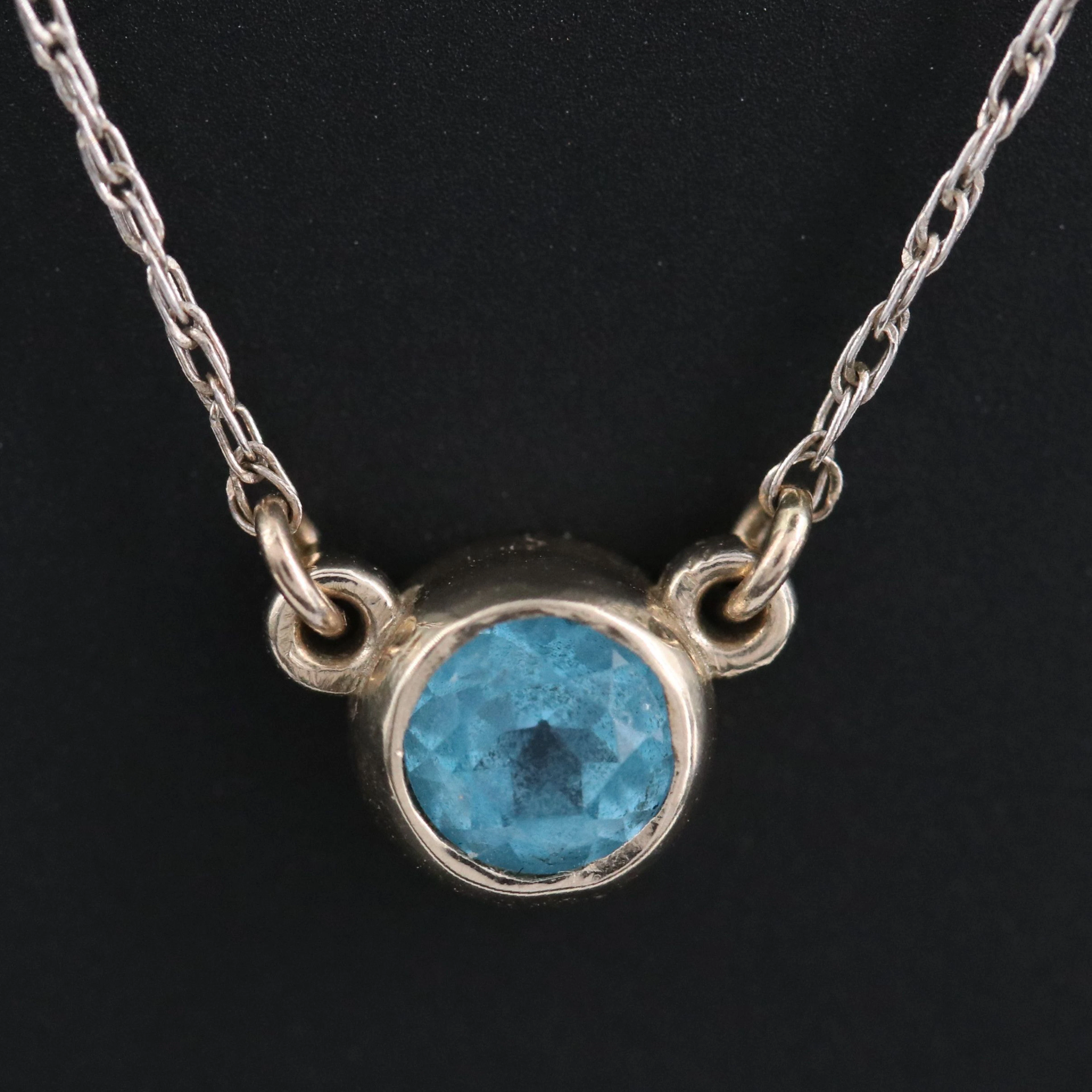 14K Blue Topaz Solitaire Necklace