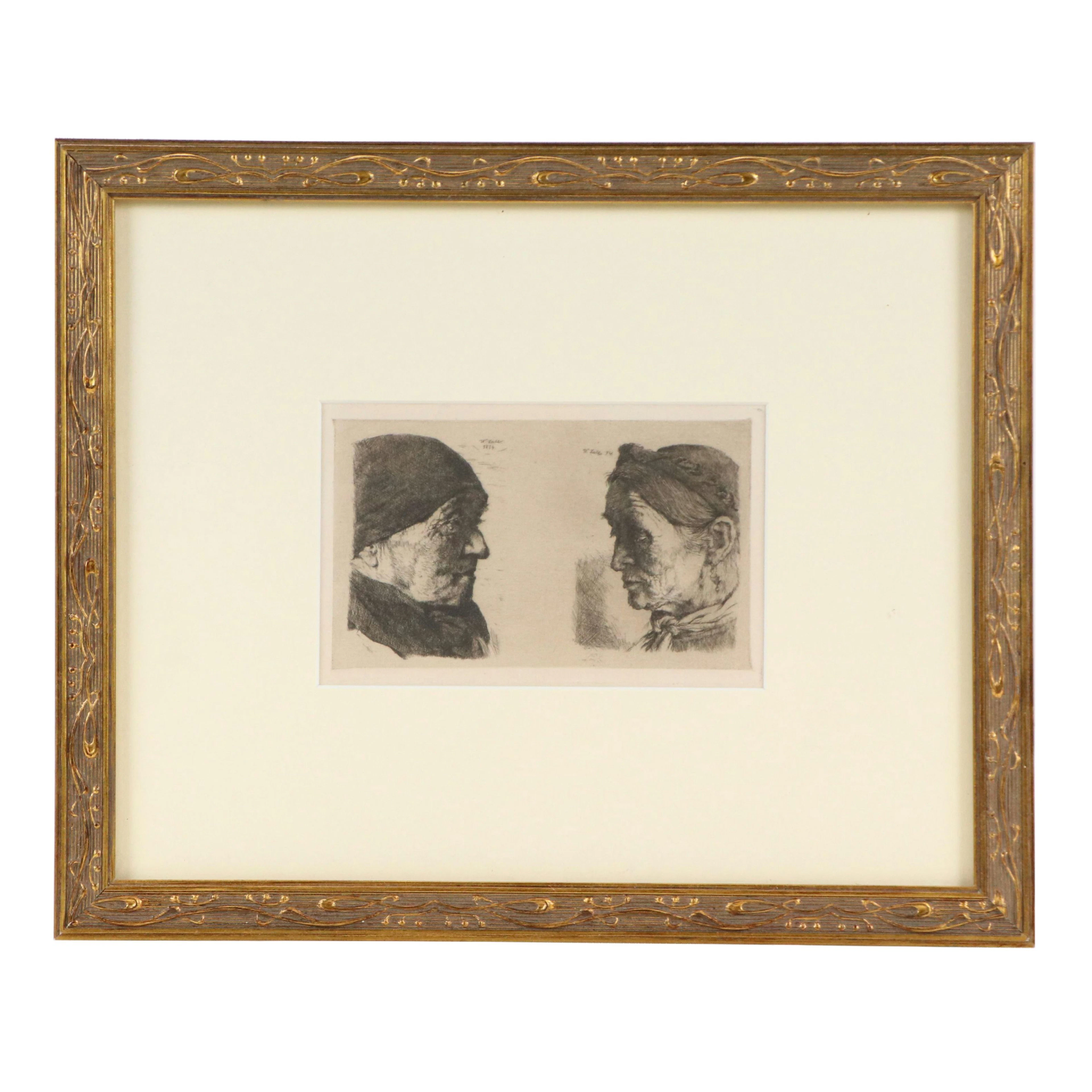 Wilhelm Leibl Etching of Two Portraits, 1874