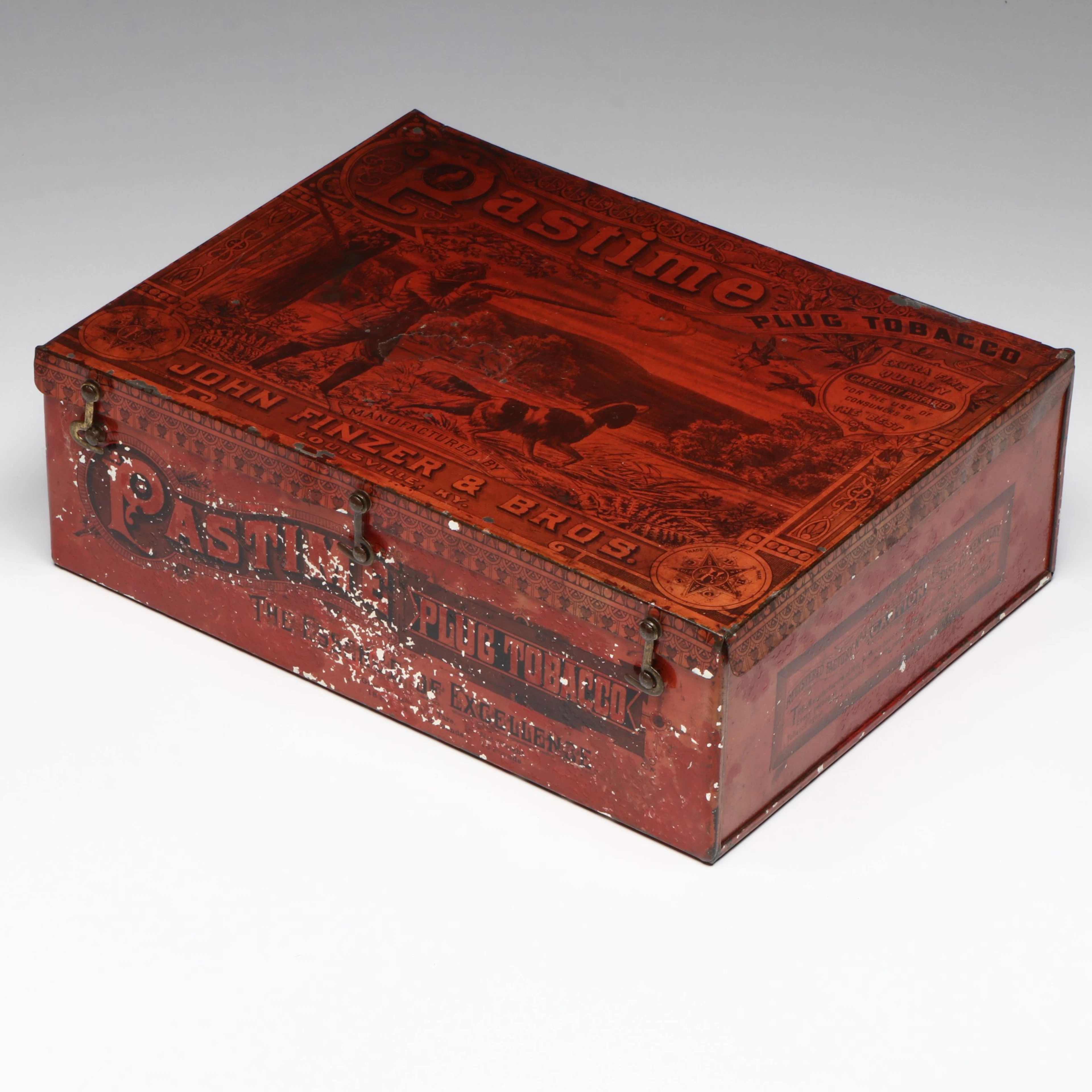 John Finzer & Bros. "Pastime Plug Tobacco" Advertising Tin Box, Late 19th C.