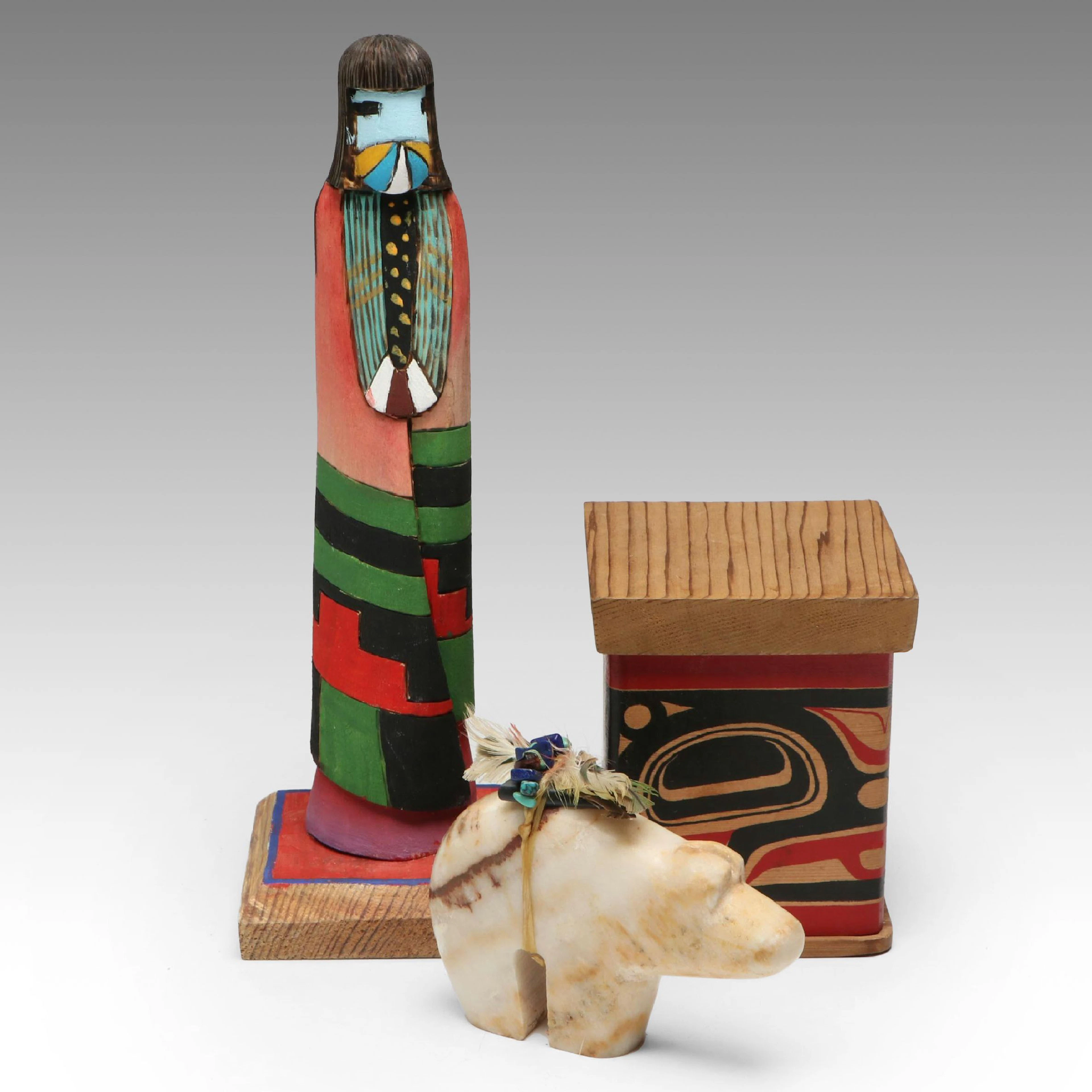 Roger Pino "Shalako Dawn" Kachina Doll with Zuni Fetish and Painted Box
