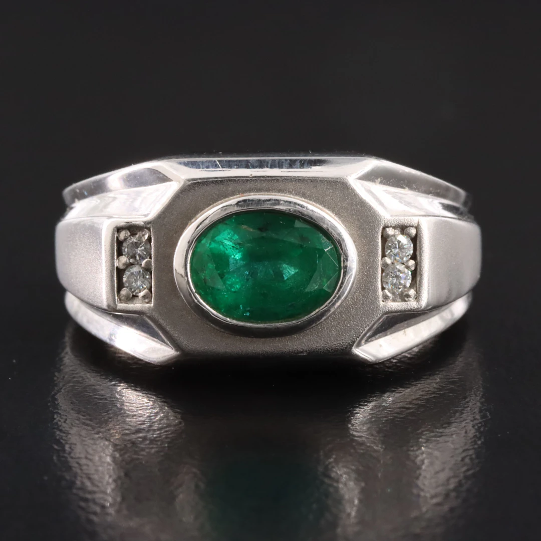 14K 1.10 CT Emerald and Diamond Ring