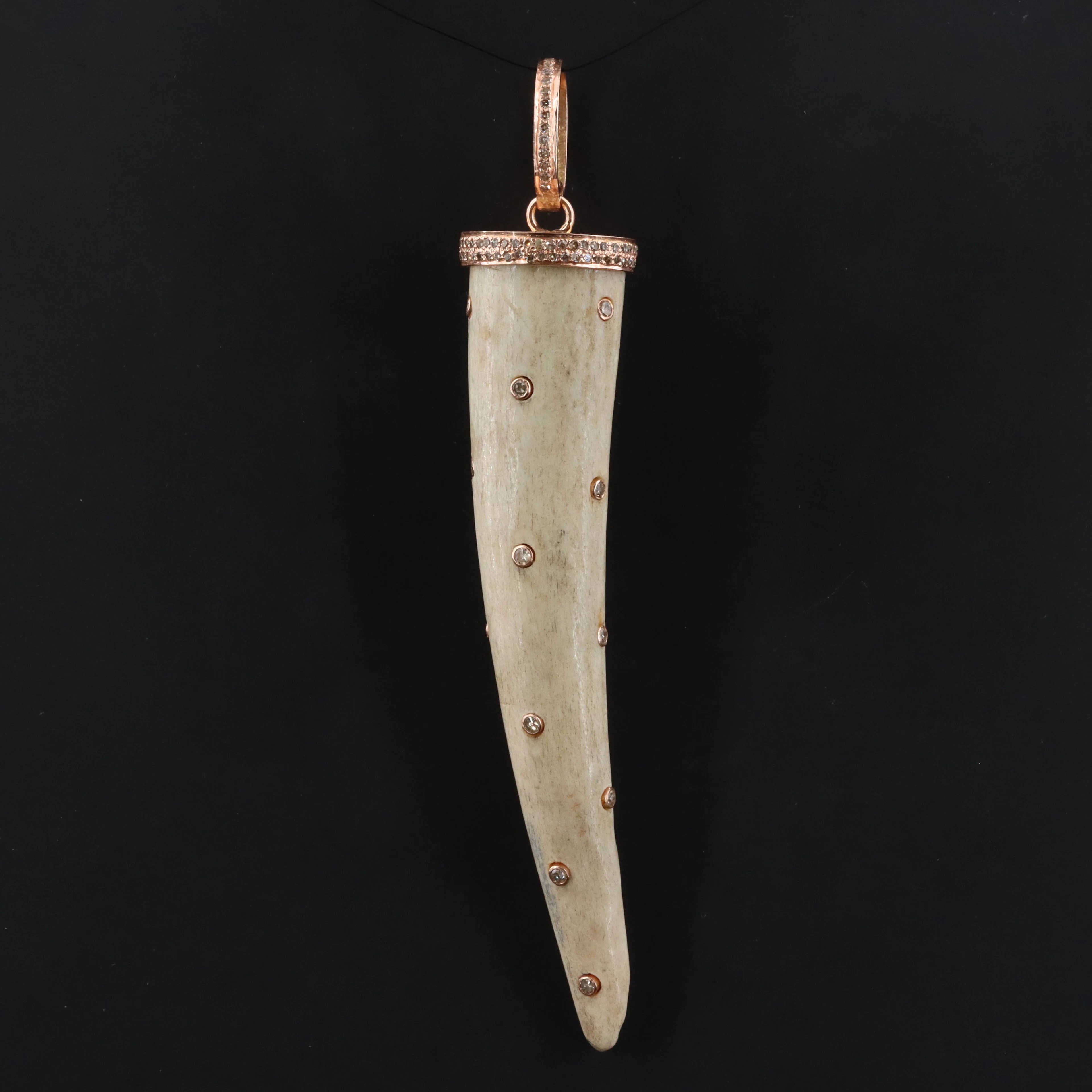 14K Rose Gold Bone and Diamond Fang Pendant Attributed Sheryl Lowe