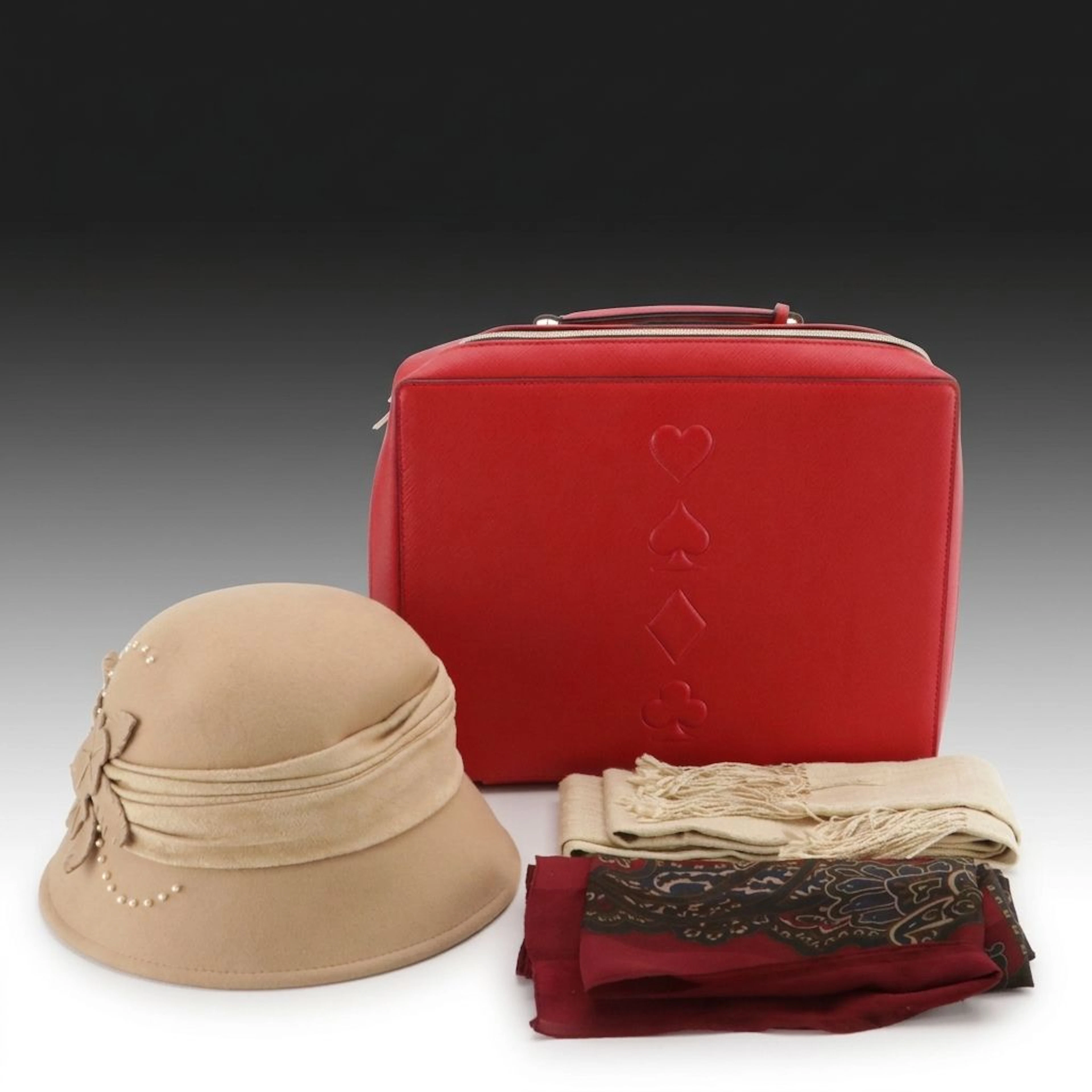 Capelli Floral Appliqué Wool Felt Hat, Estée Lauder Cosmetic Train Case, More