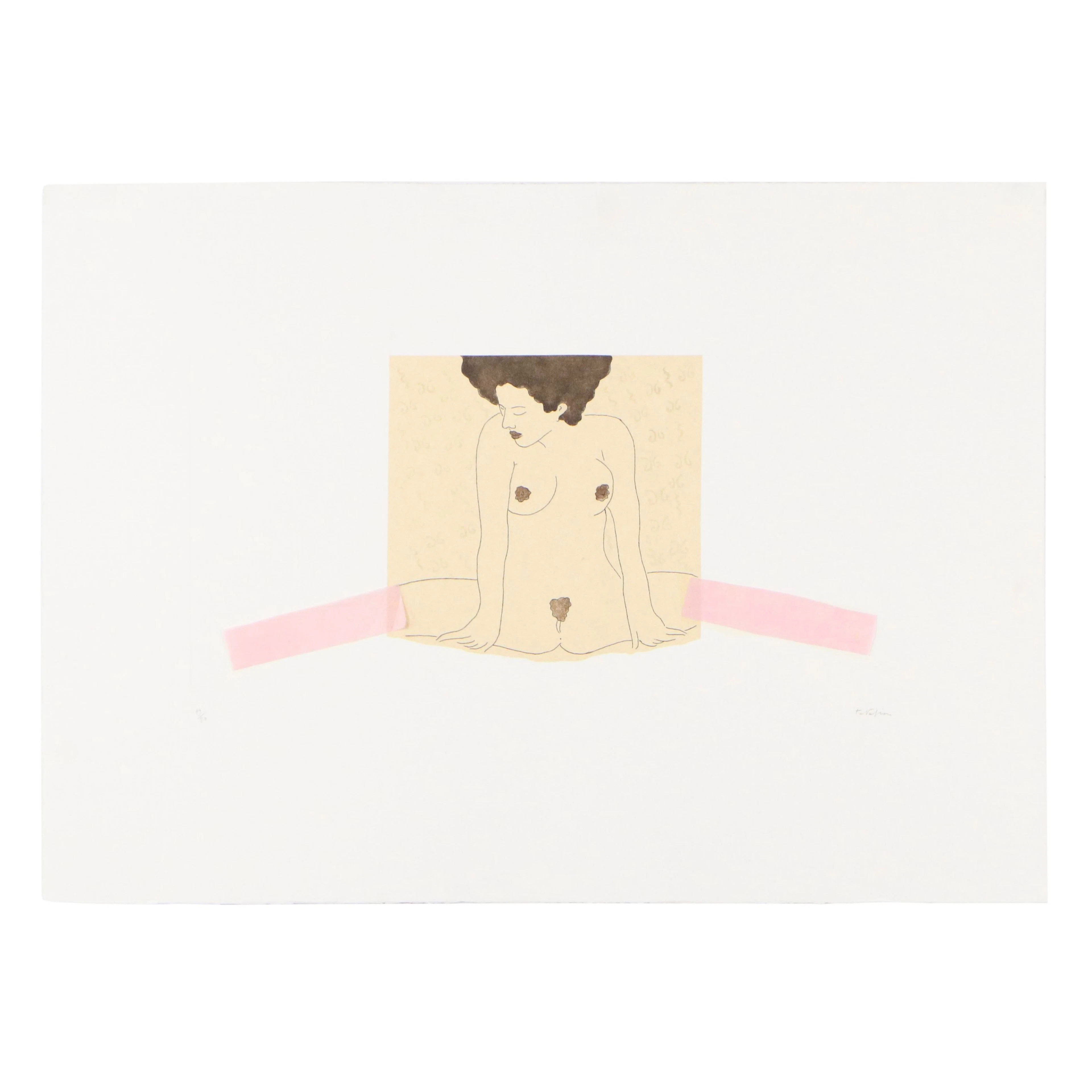 Ernesto Tatafiore Mixed Media Composition "Pink Stockings," 1985