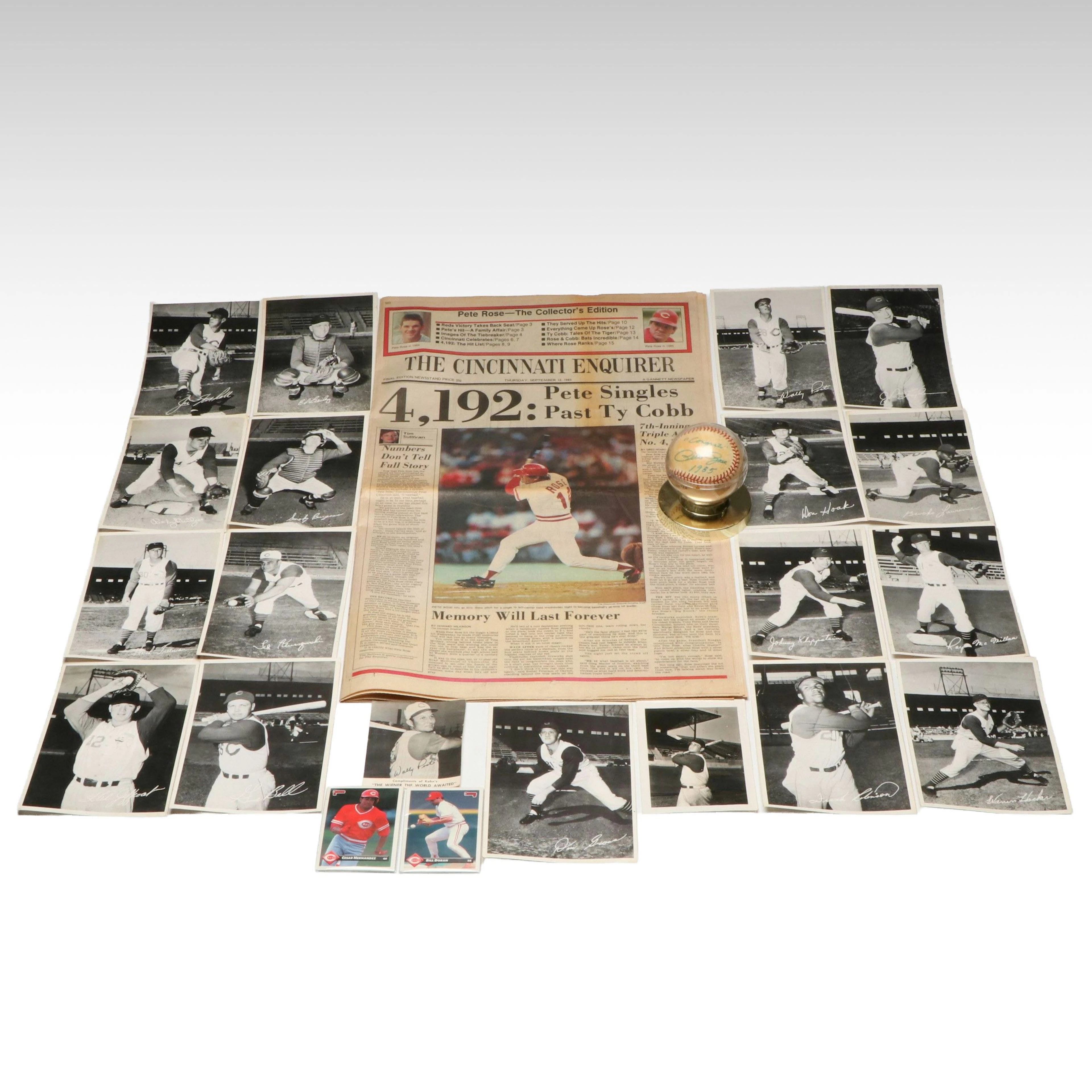 Pete Rose Signed Baseball with Cincinnati Reds Team Photos and More