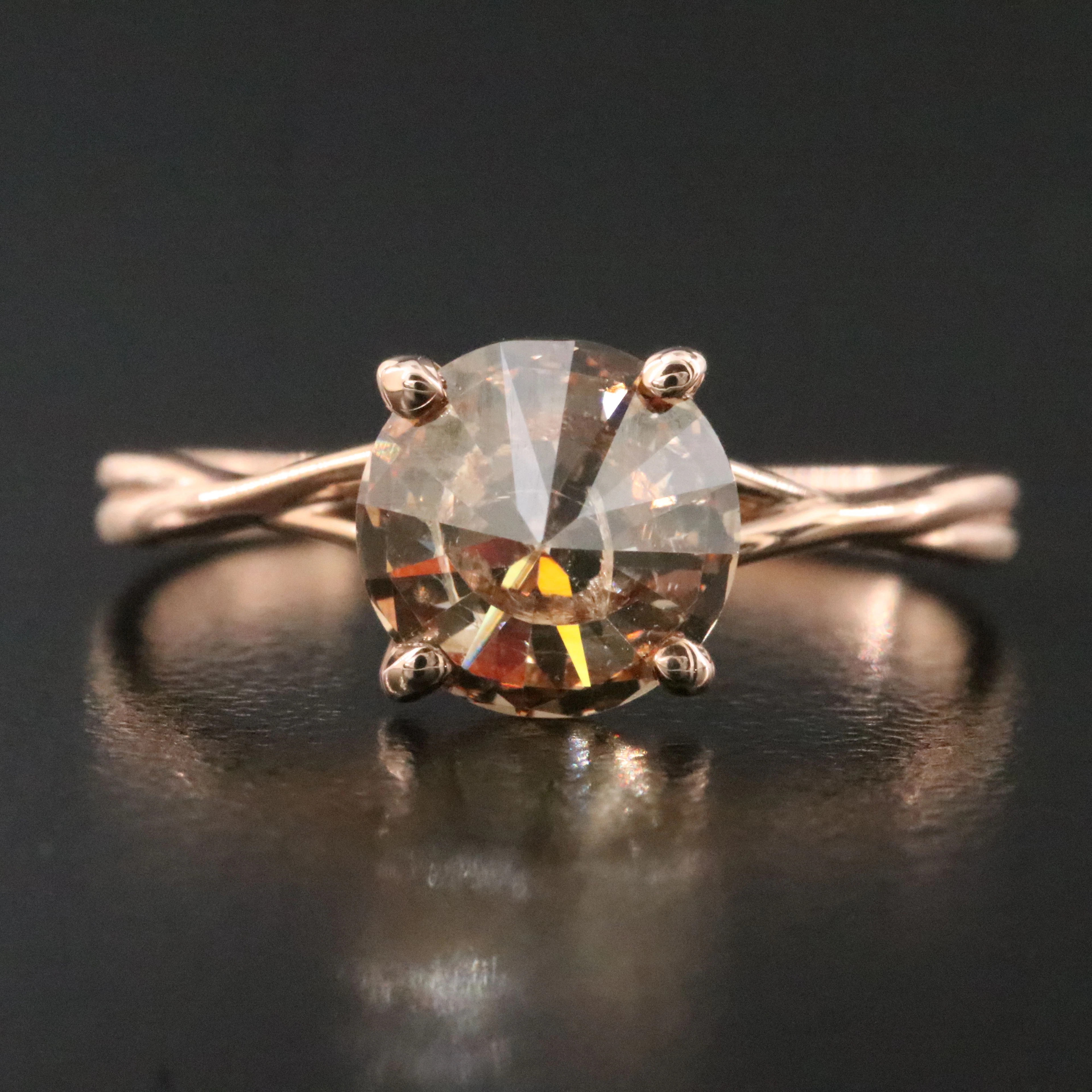 14K Rose Gold 1.92 CT Fancy Brown Diamond Solitaire Ring