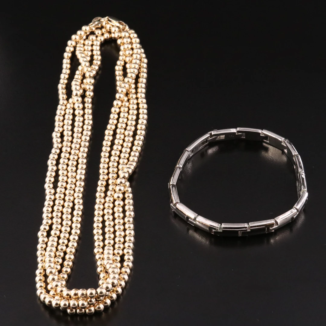 Sterling Bead Necklace and Link Bracelet