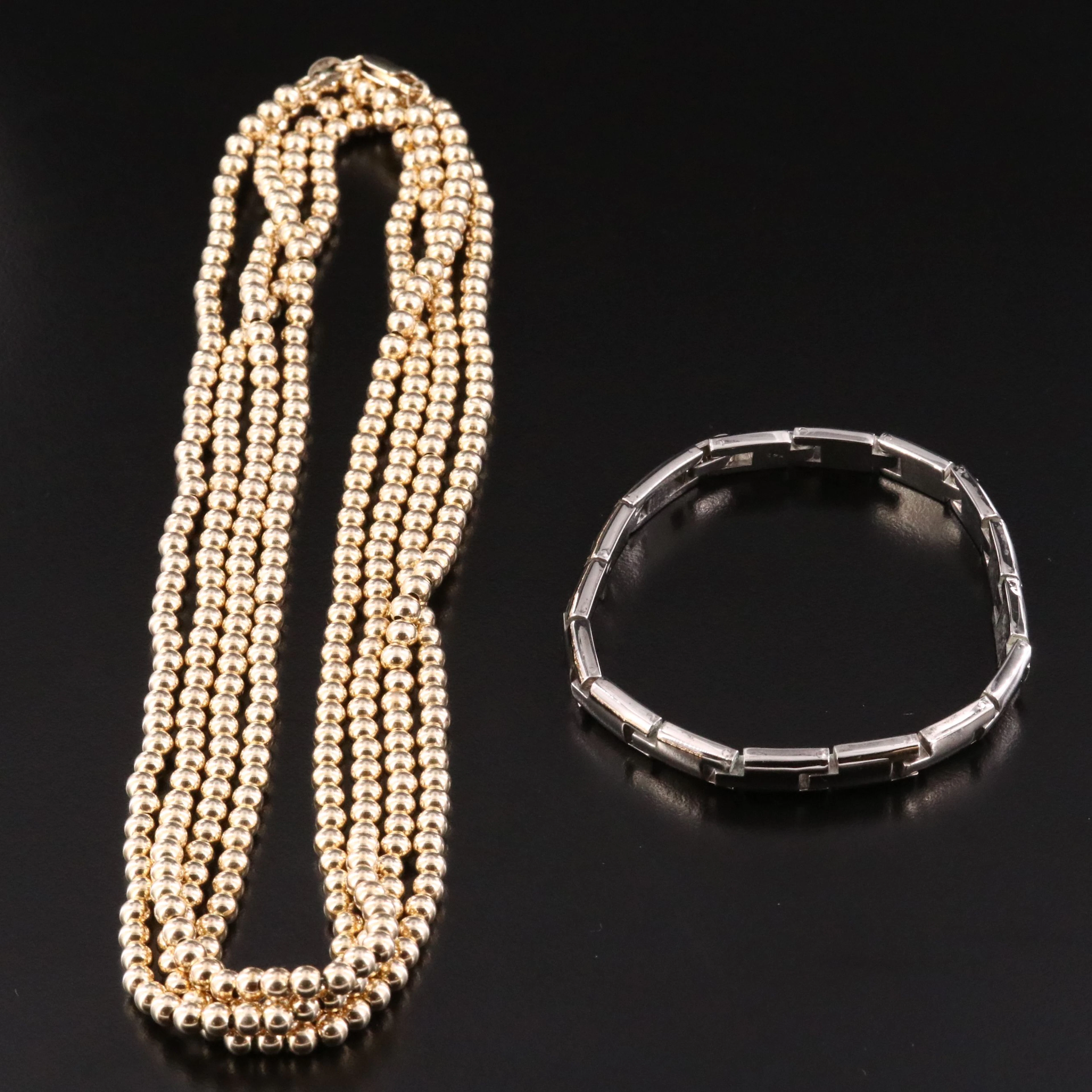 Sterling Bead Necklace and Link Bracelet