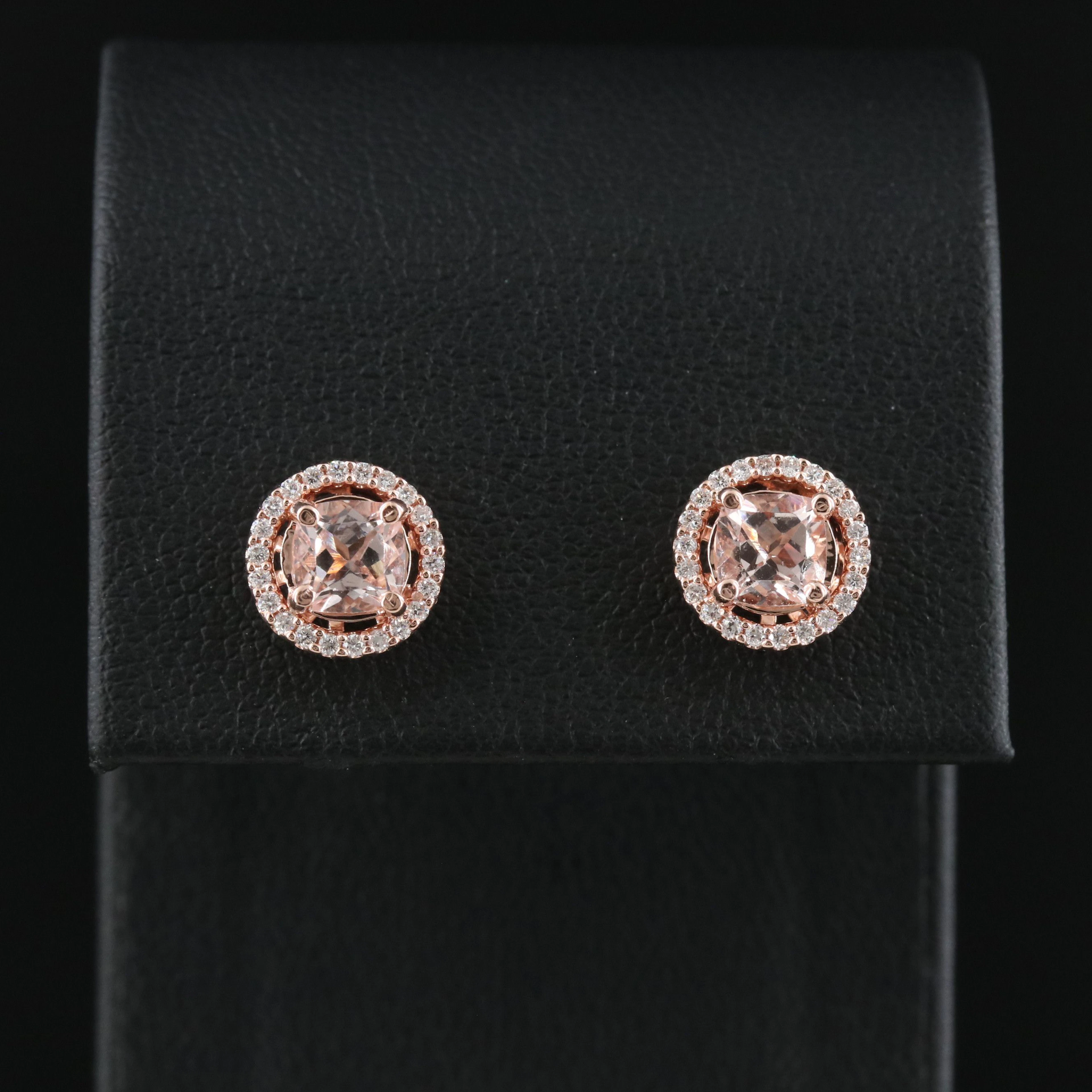 14K Rose Gold Morganite and Diamond Earrings