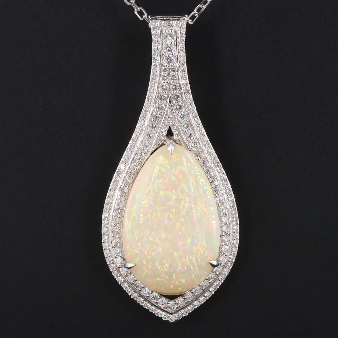 Chromia 18K 27.58 CT Opal and Diamond Enhancer Pendant Necklace
