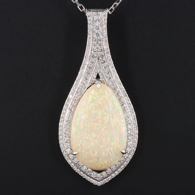 Chromia 18K 27.58 CT Opal and Diamond Enhancer Pendant Necklace