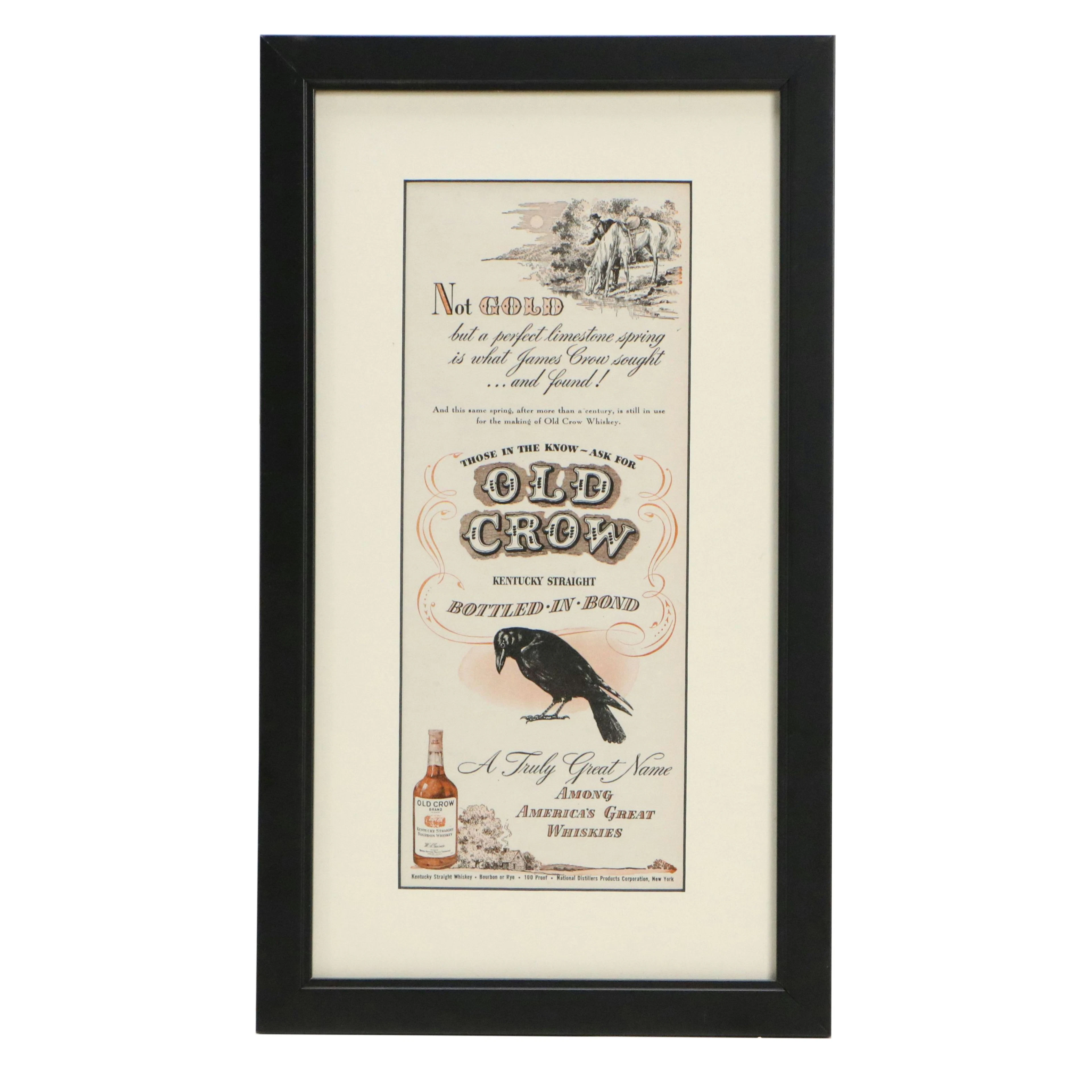 Halftone Print of Old Crow Bourbon Whiskey Advertisement, circa 1948