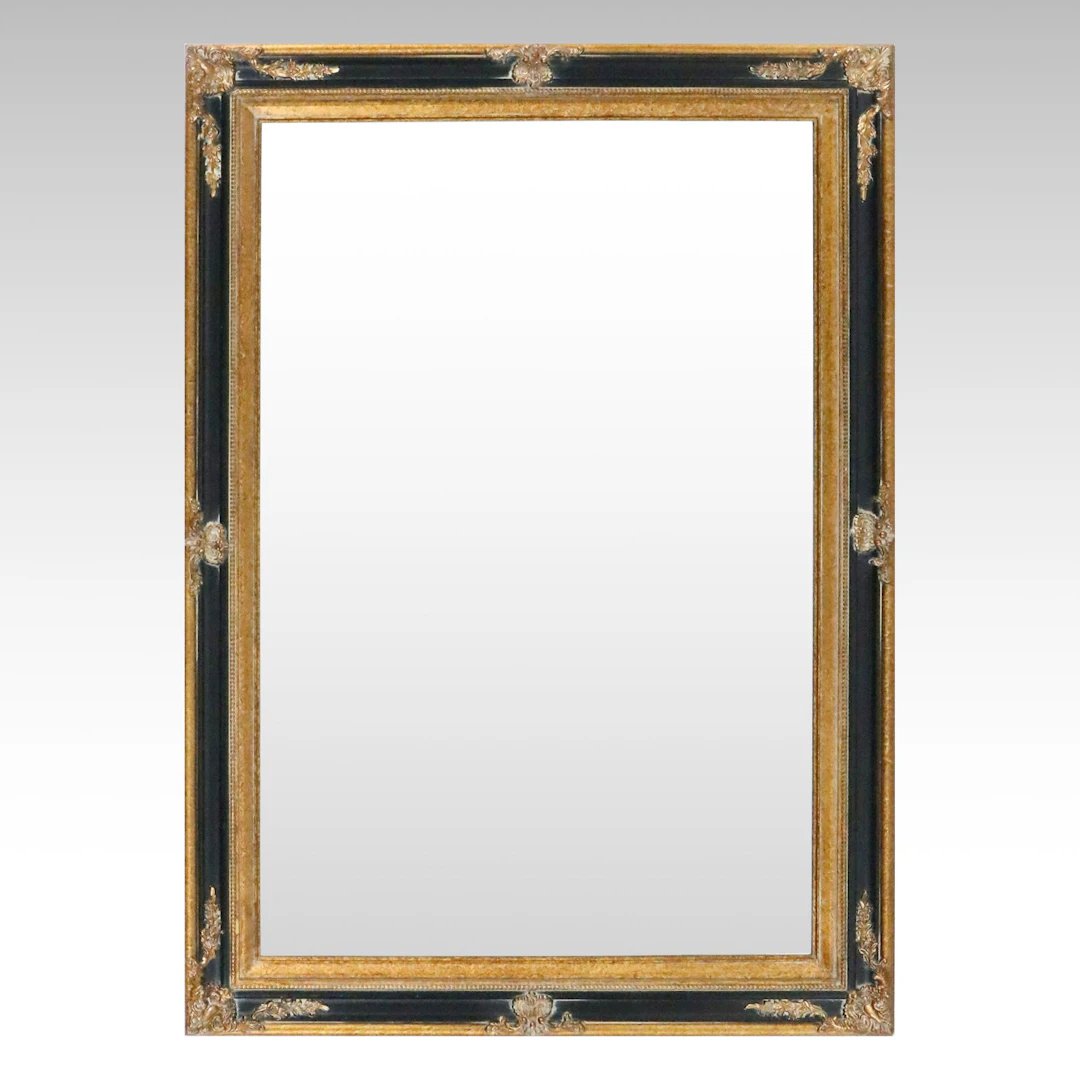 Empire Style Parcel Gilt and Ebonized Wood Wall Mirror, Late 20th to 21st C.