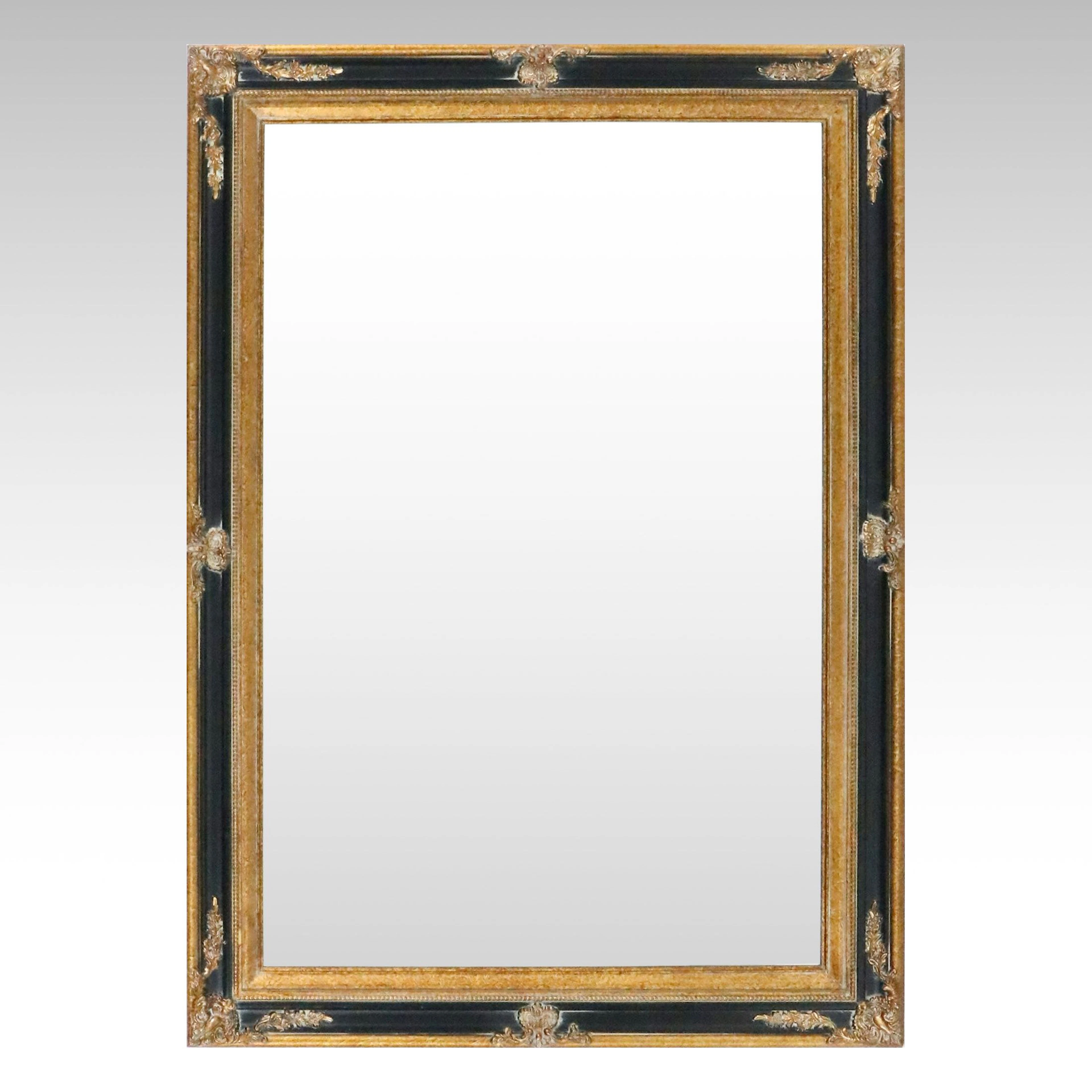 Empire Style Parcel Gilt and Ebonized Wood Wall Mirror, Late 20th to 21st C.