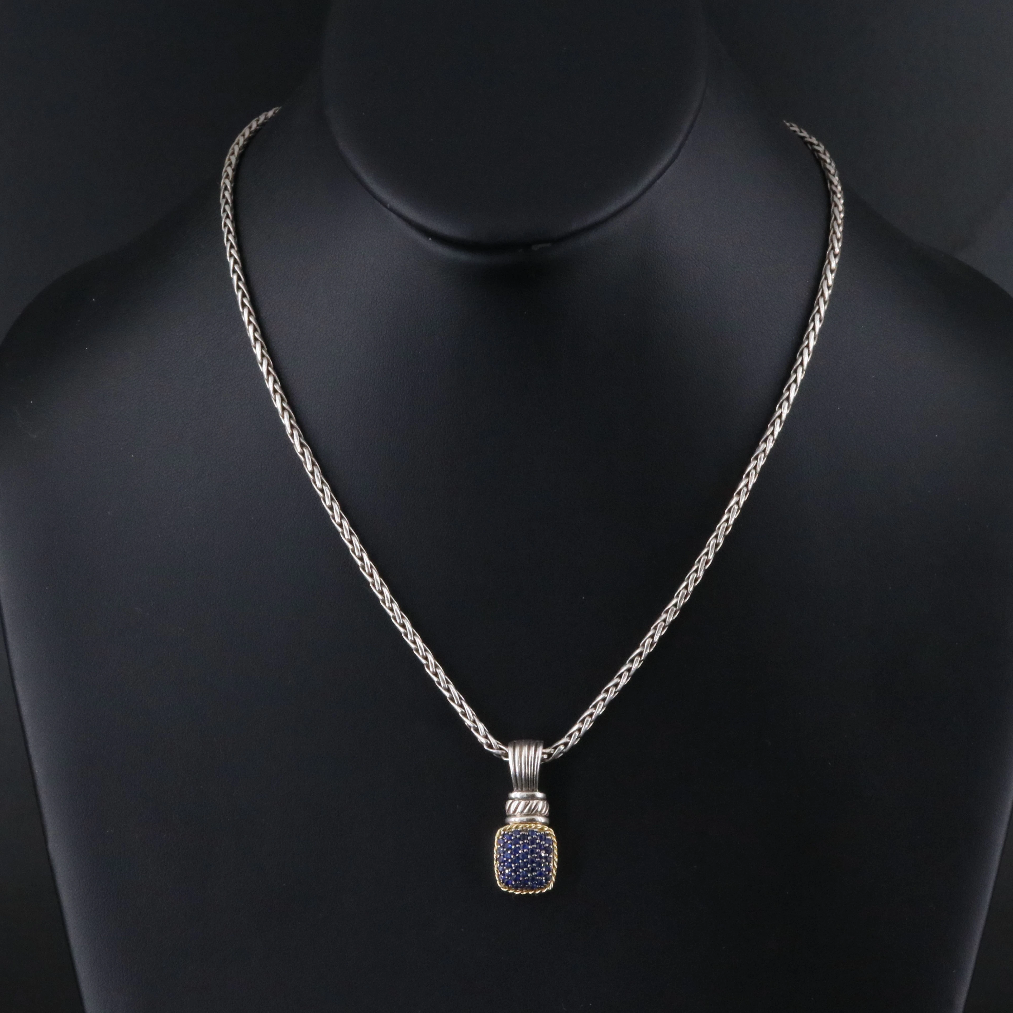 Effy Sterling Sapphire Pavé Enhancer Pendant Necklace with 18K Accent