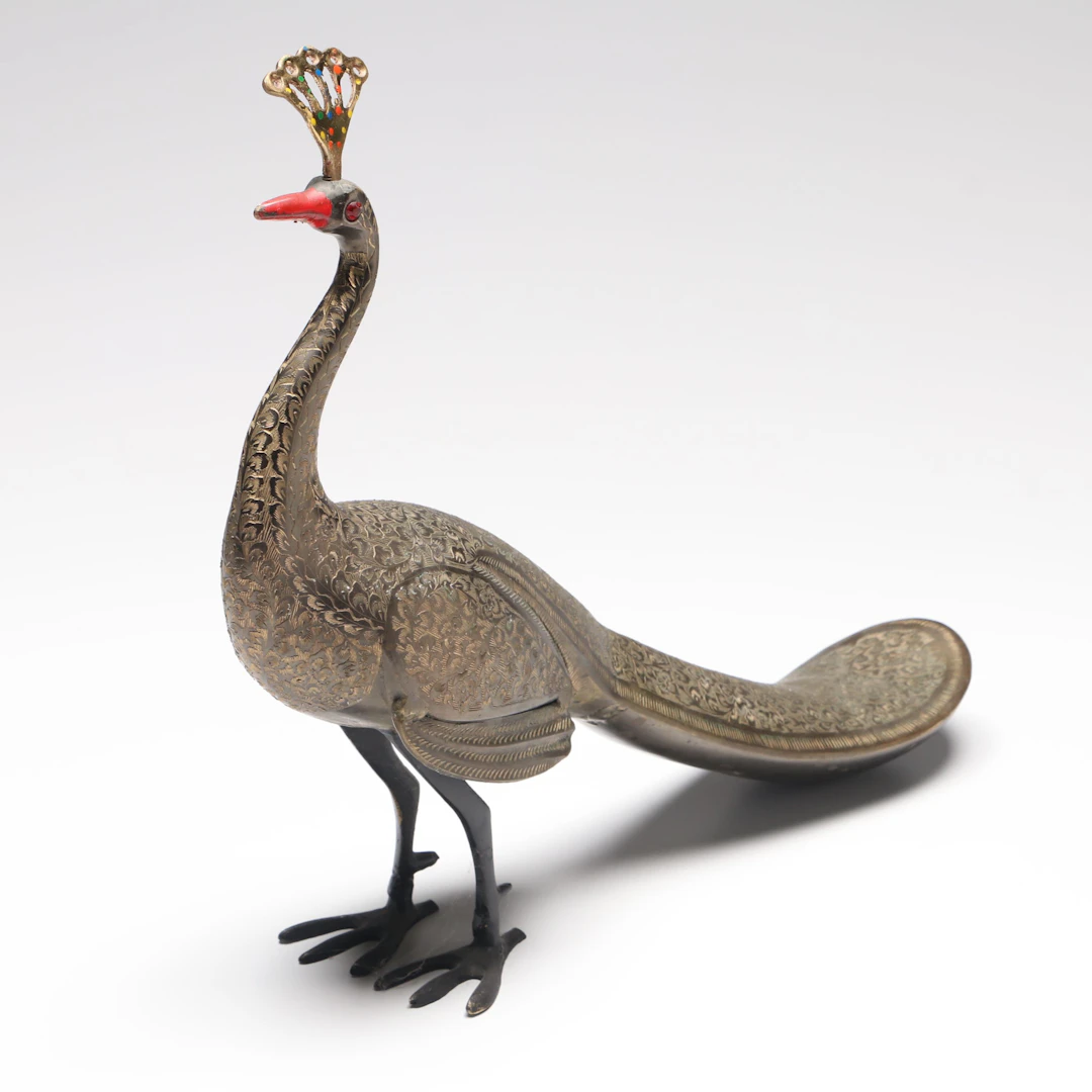 Etched Brass Peacock Figurine