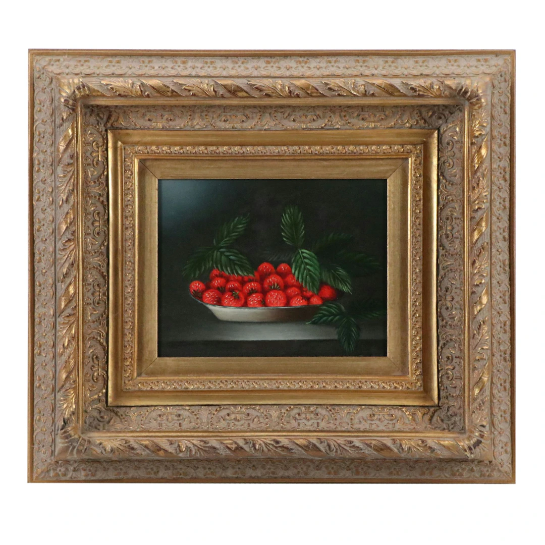 Still Life with Strawberries Oil Painting, Circa 2000