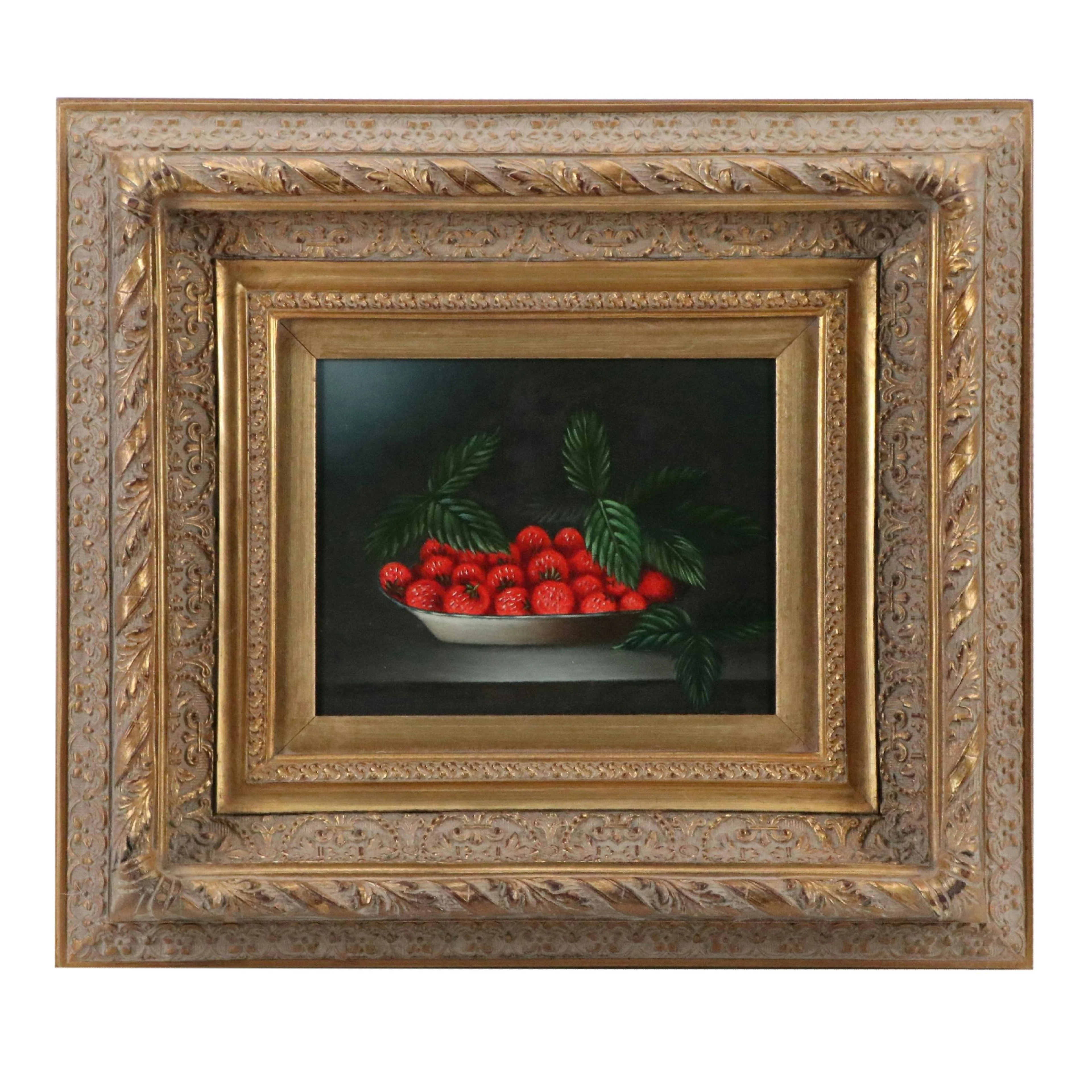 Still Life with Strawberries Oil Painting, Circa 2000