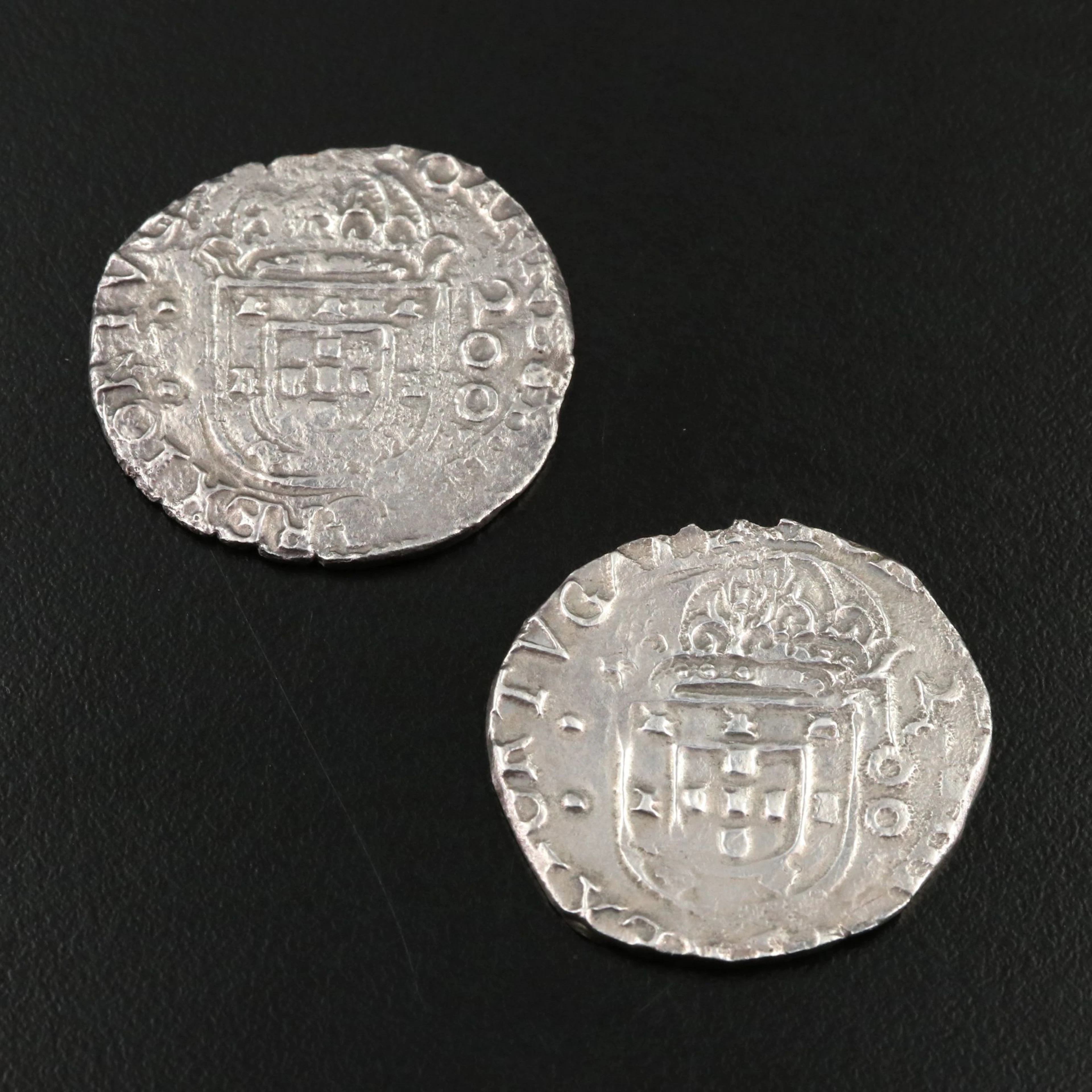 Two 1743 Portugal Silver 200 Reis Coins