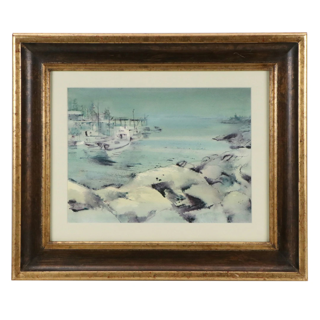 Phil Foster Maritime Watercolor Painting "Foggy Morn," Late 20th Century
