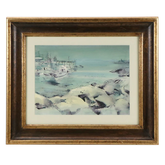Phil Foster Maritime Watercolor Painting "Foggy Morn," Late 20th Century