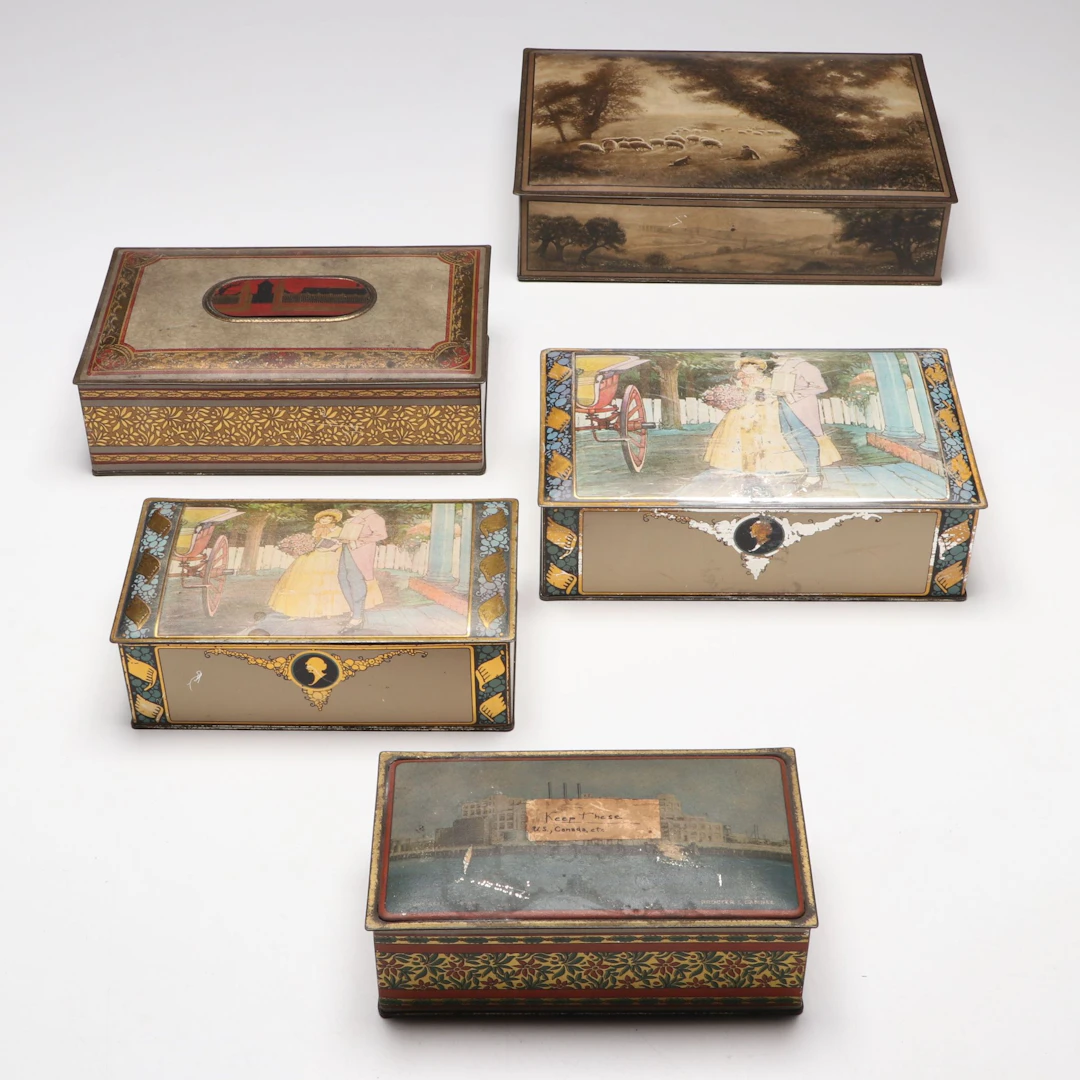 Victorian Style Canco and NBC Polychrome Metal Decorative Boxes