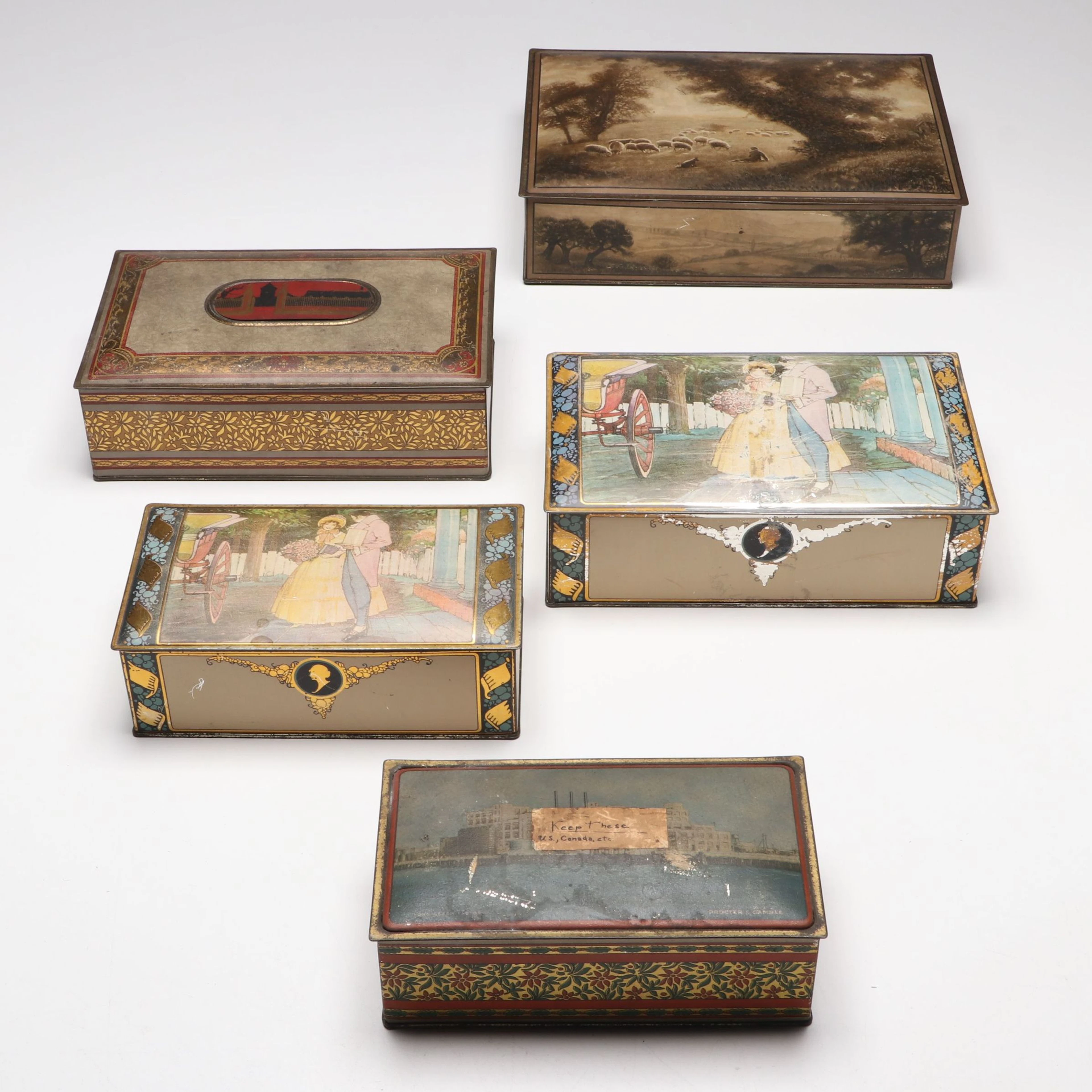 Victorian Style Canco and NBC Polychrome Metal Decorative Boxes