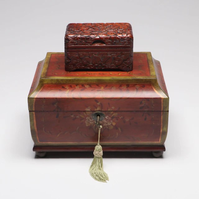 Chinoiserie Style Carved and Painted Wooden Boxes, 21st Century
