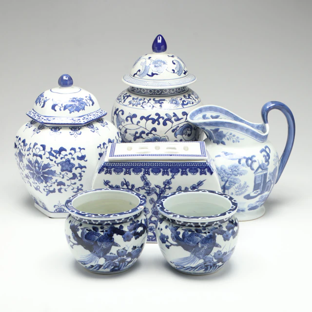 Chinese Planter Pot Pair, Chinese Pavilion Scene Pitcher, and More Décor