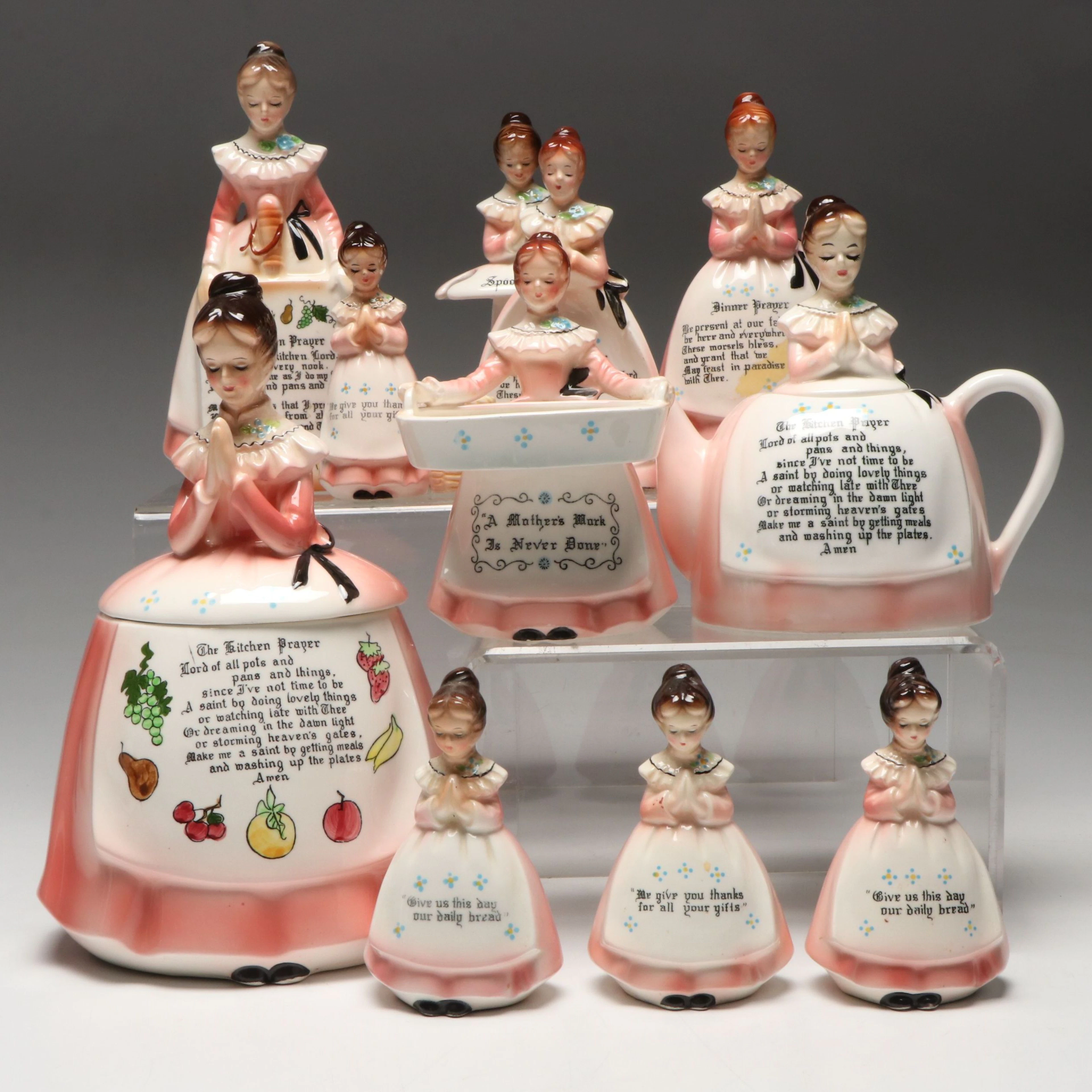 Novelty Ceramic Figural Cookie Jar with Other Kitchen Decor, Mid-20th Century