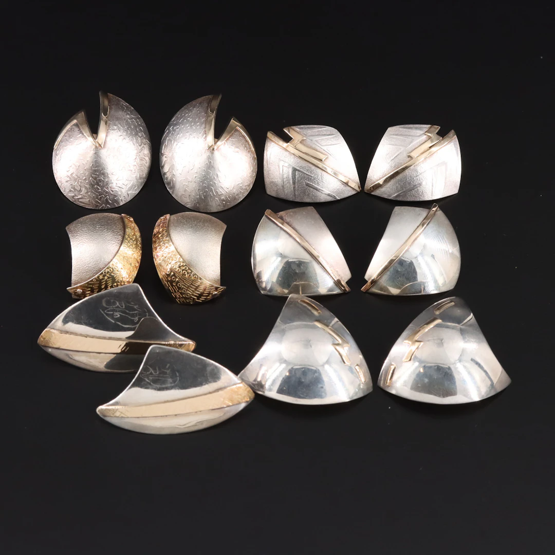 Artisan Sterling Earrings Including John Ruff & 14K Accents