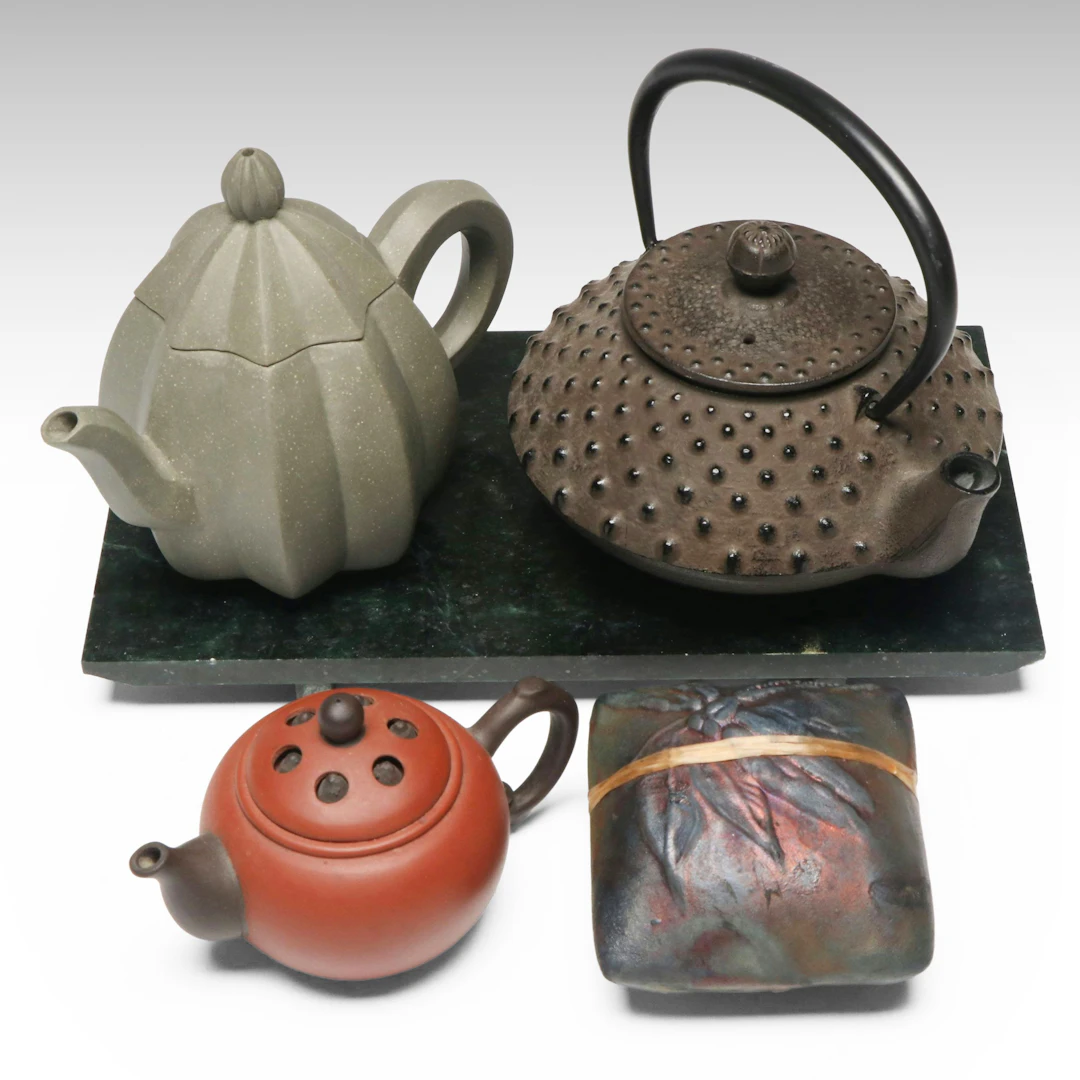 Chinese Yixing Lotus Seed with Other Teapots and Raku Fired Spirit Rattle