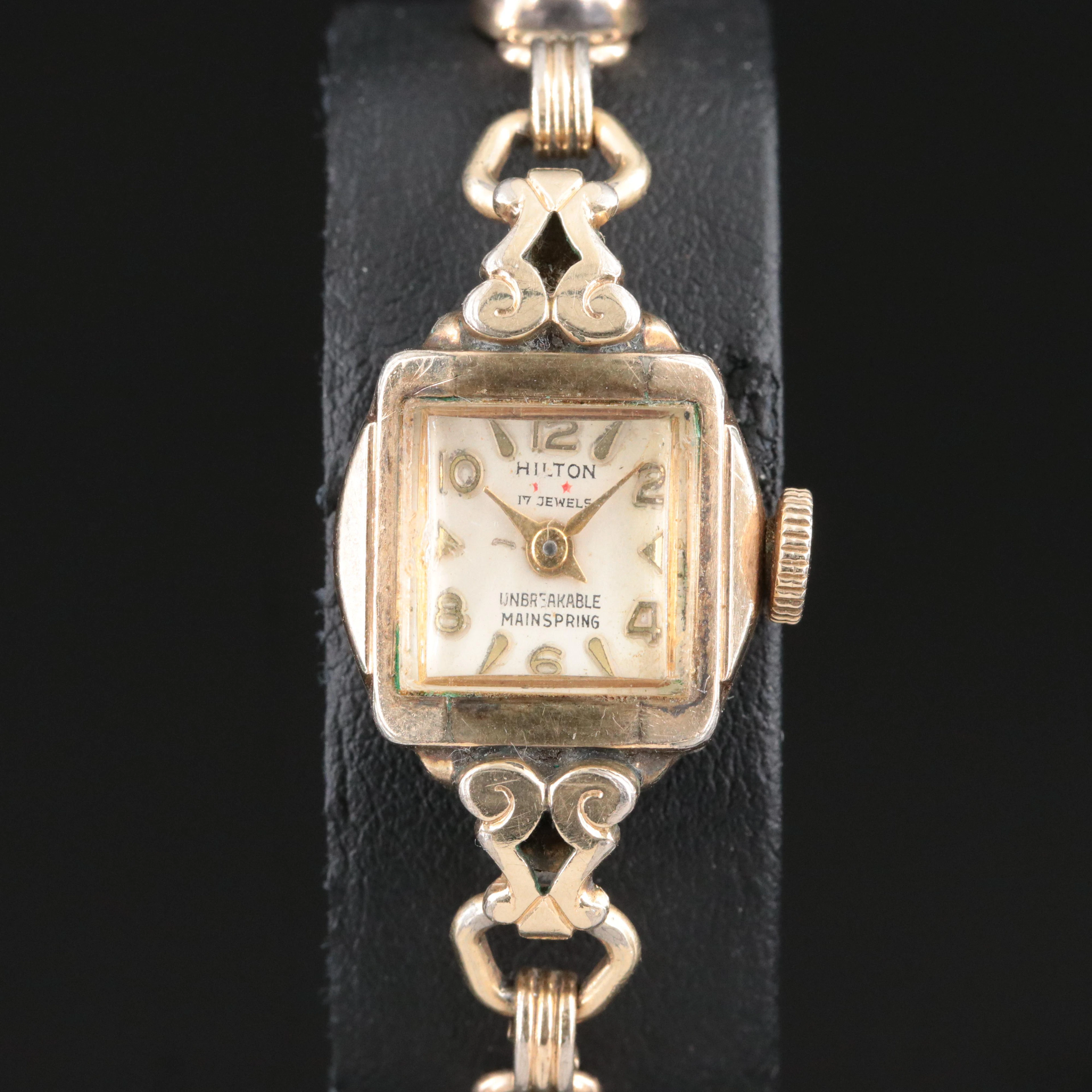 Hilton Stem Wind Gold-Tone Scarab Gemstone Watch
