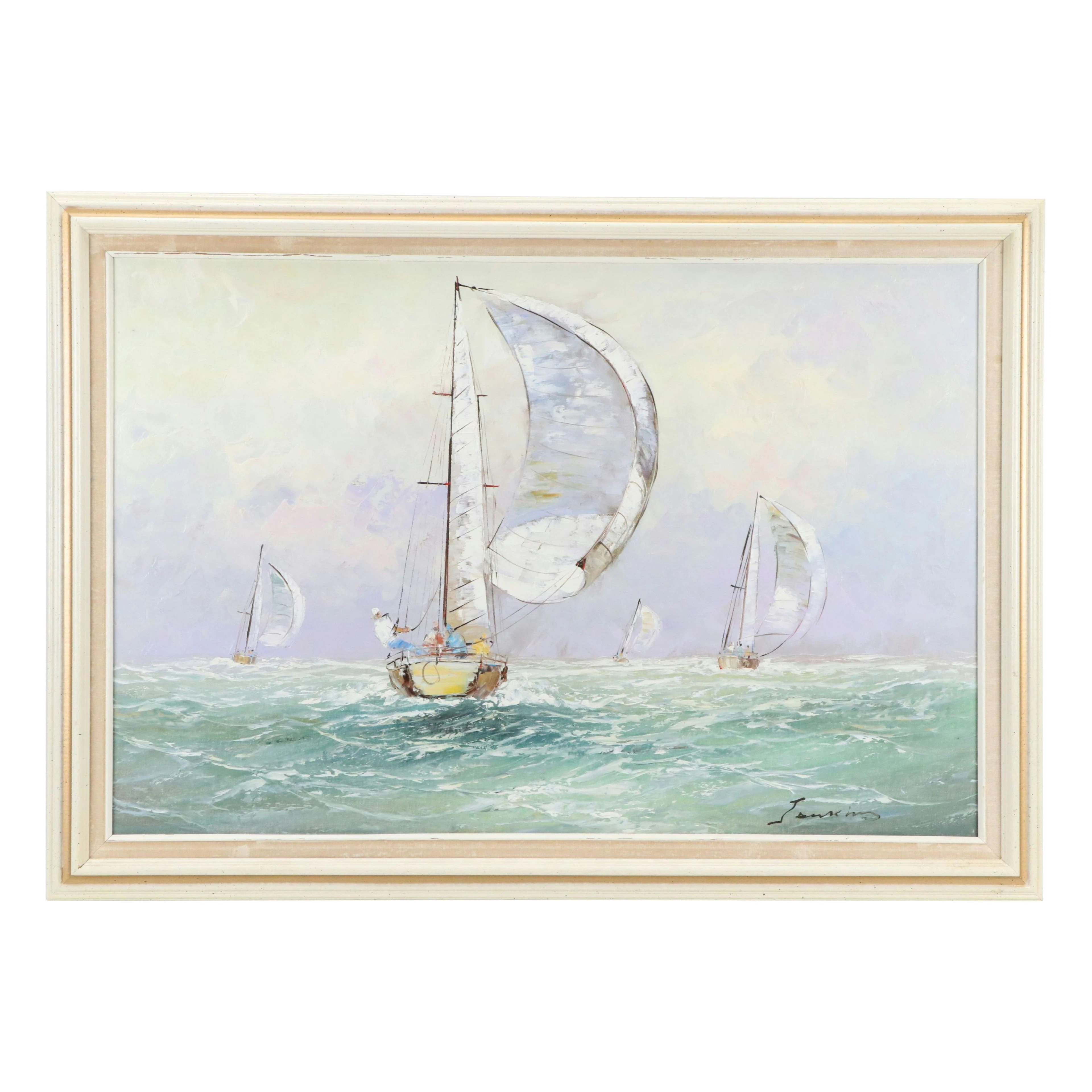 Impressionistic Maritime Oil Painting of Sailing Regatta