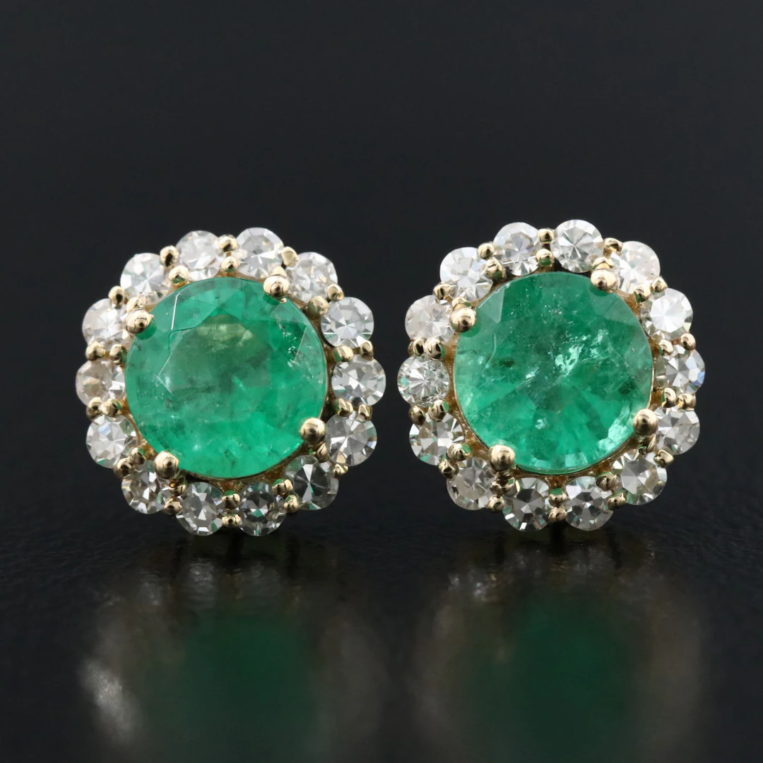 14K 1.81 CTW Emerald and Diamond Earrings