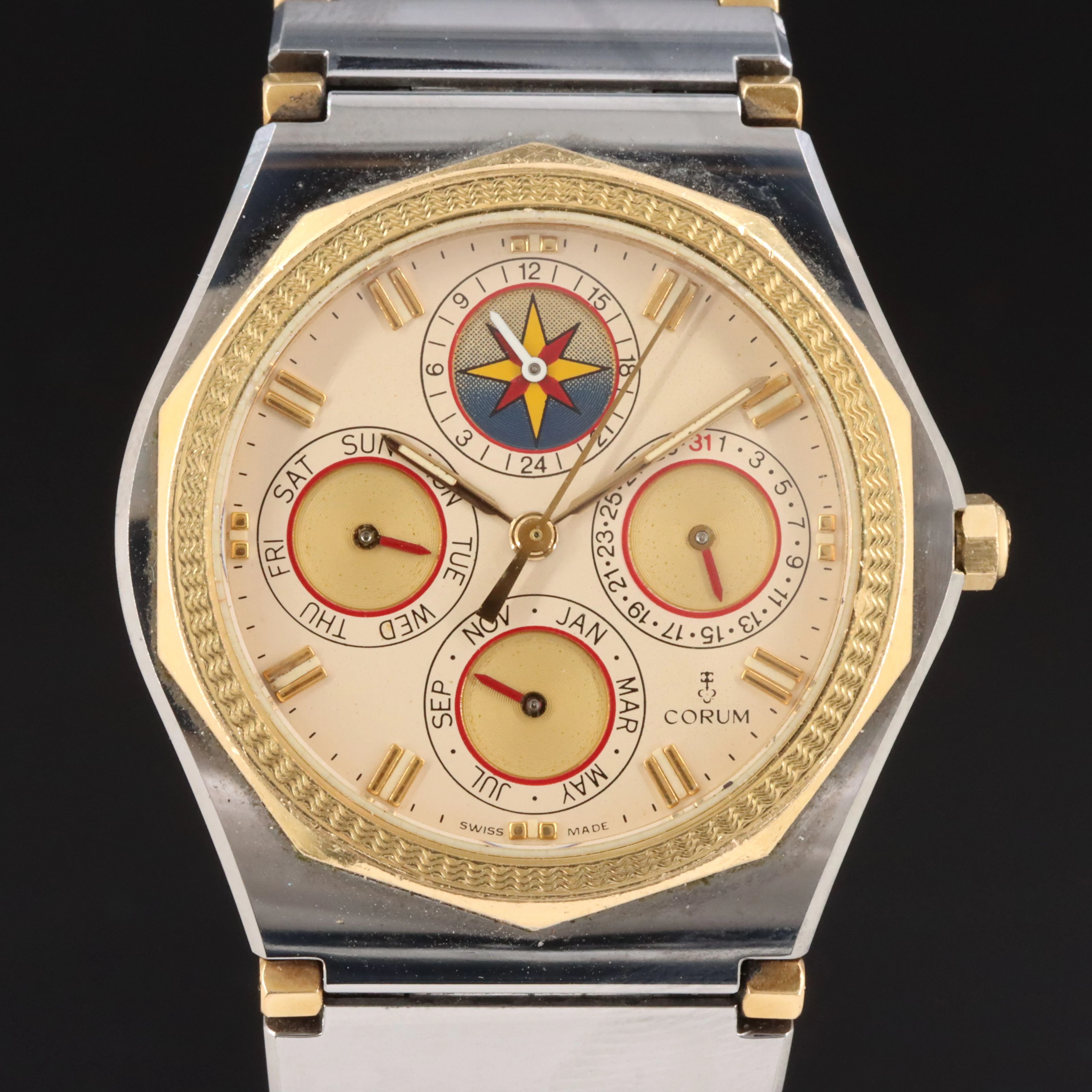Corum Admiral's Cup Quattro 18K & Steel Triple Date Watch c.1990s