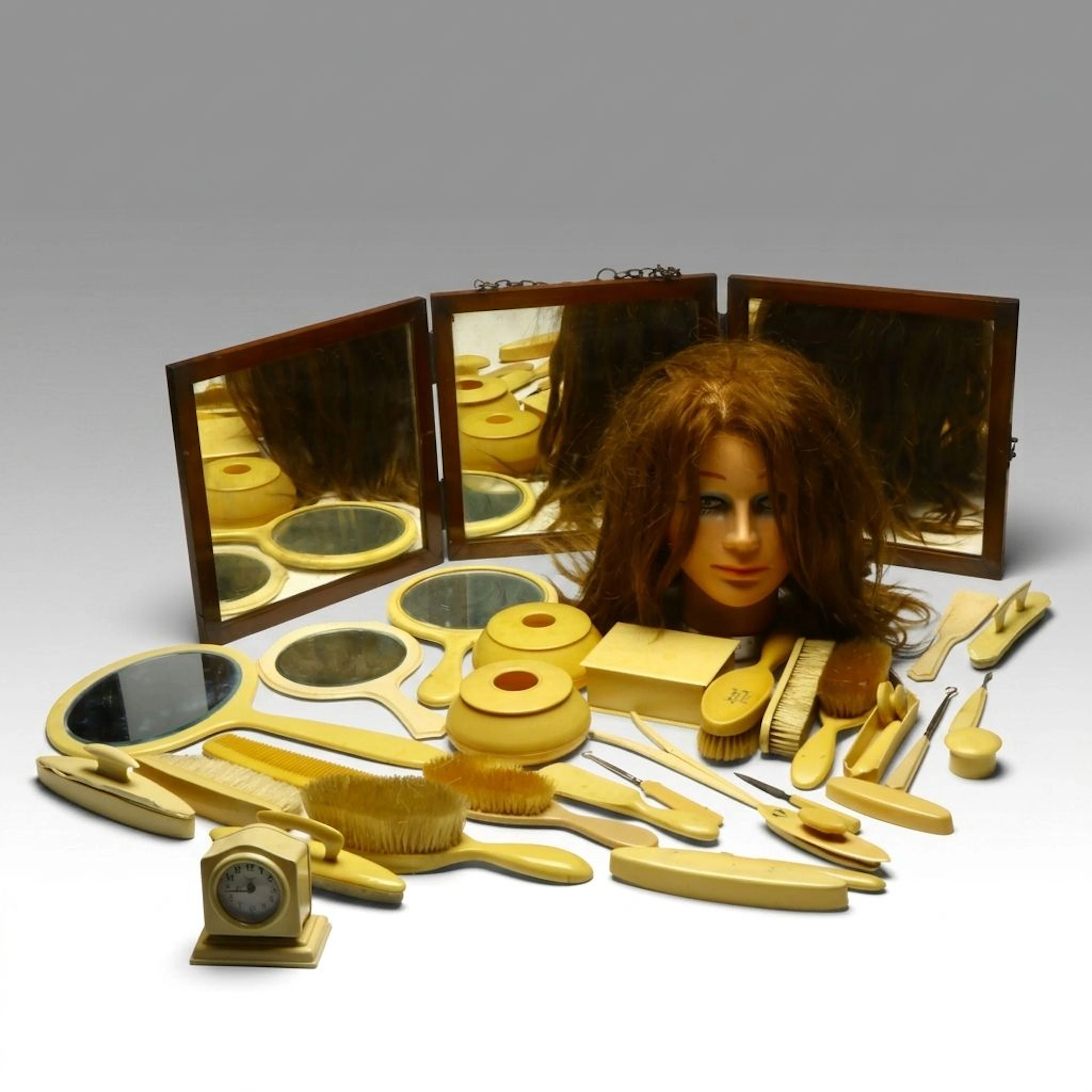 Ivory Pyralin "DuBarry" Celluloid Vanity Set with More Accessories