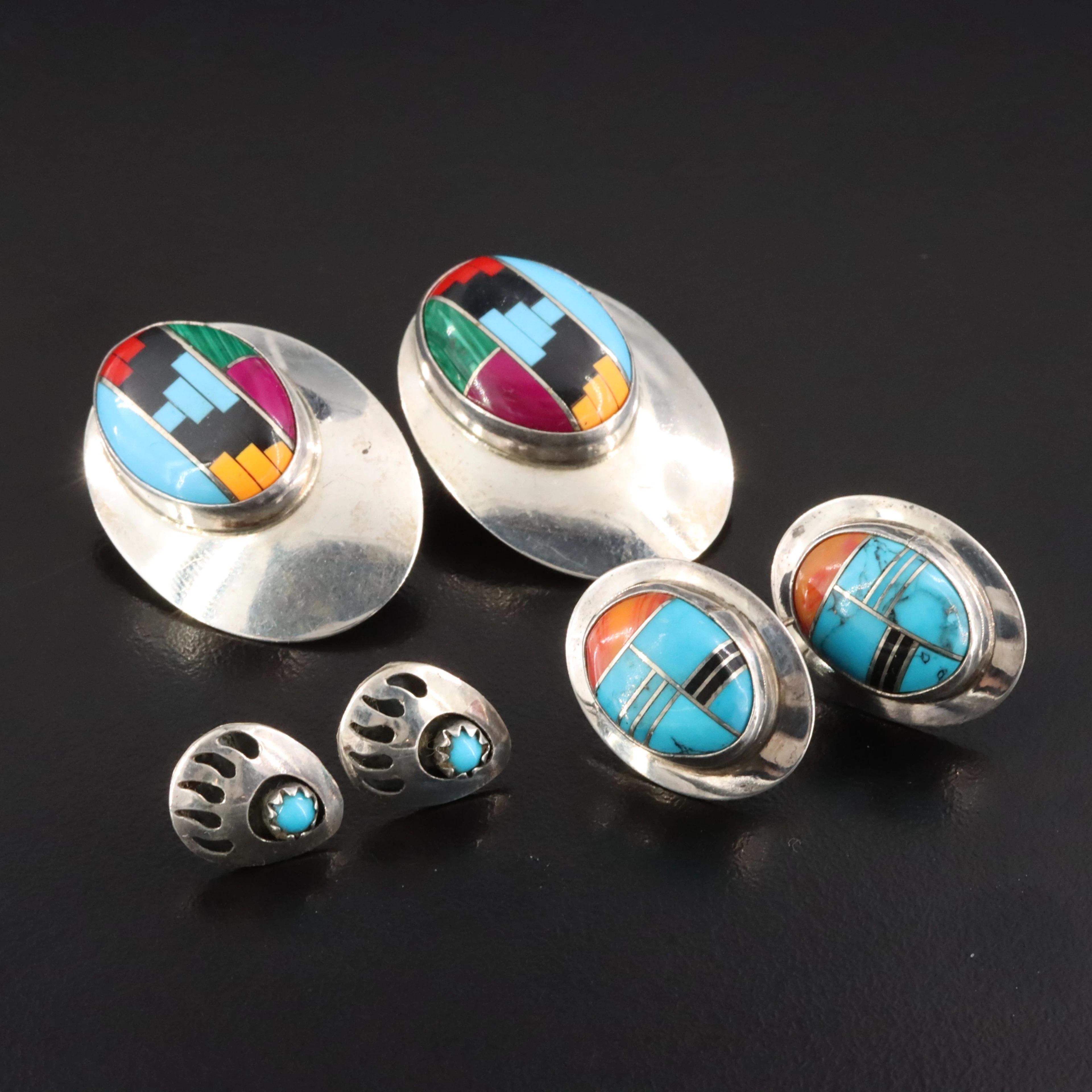 Western Sterling Gemstone Inlay Earrings