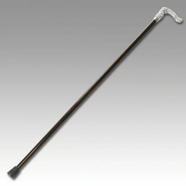 Repoussé Sterling Silver Wooden Walking Cane