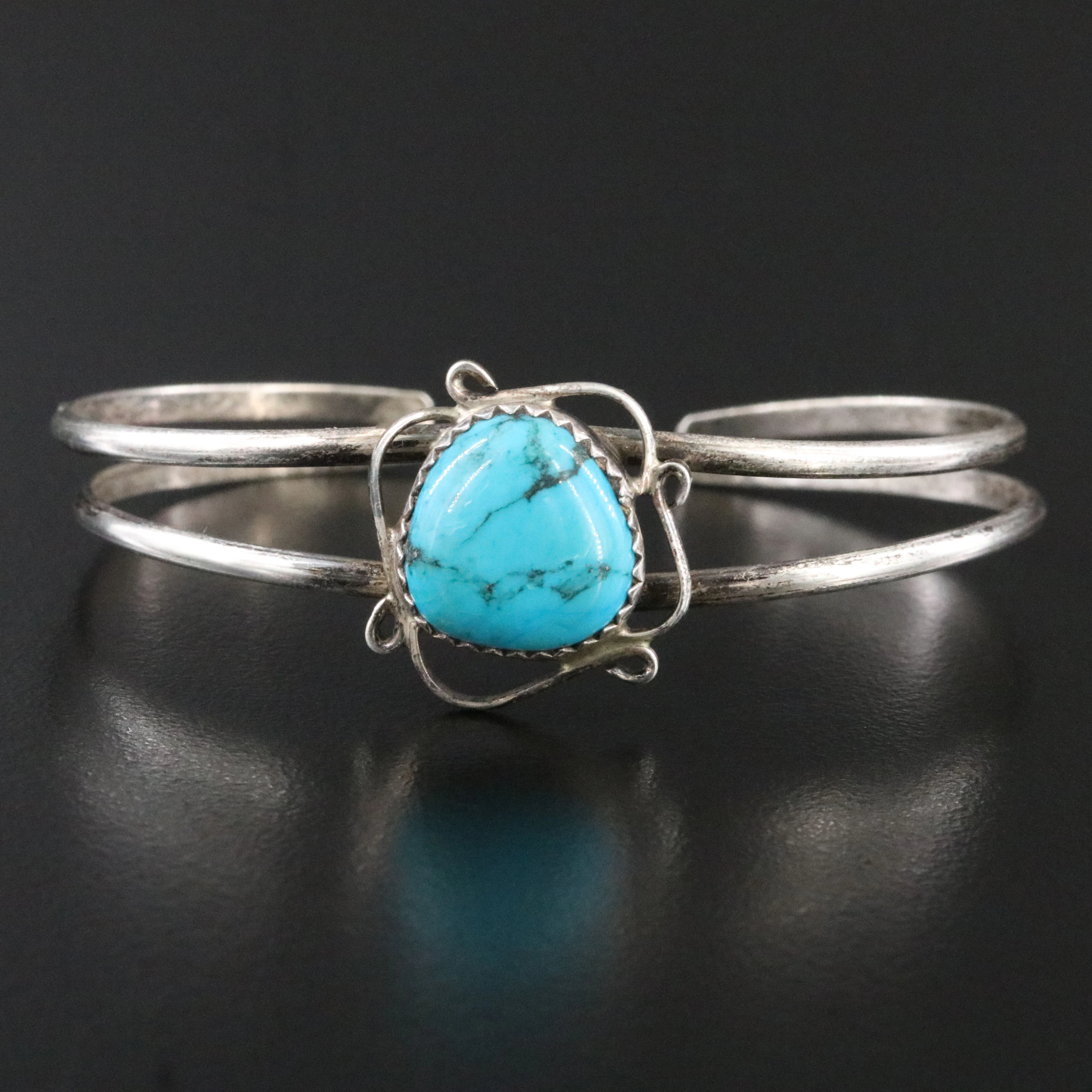 Signed Southwestern Sterling Turquoise Cuff