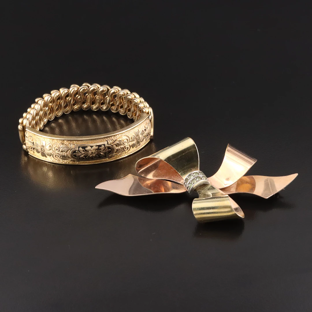 Gold-Filled Tri-Color Rhinestone Bow & DF Briggs Co. Carmen Enamel Bracelet