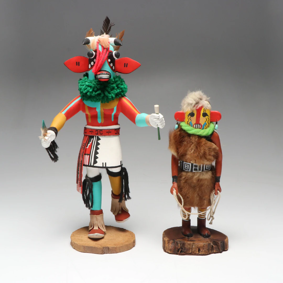 Hopi "Sikya Heheya" Yellow Ogre and "Wakas" Cow Kachina Doll