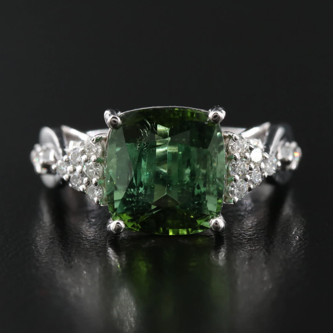 14K 4.58 CT Tourmaline and Diamond Ring with GIA Report