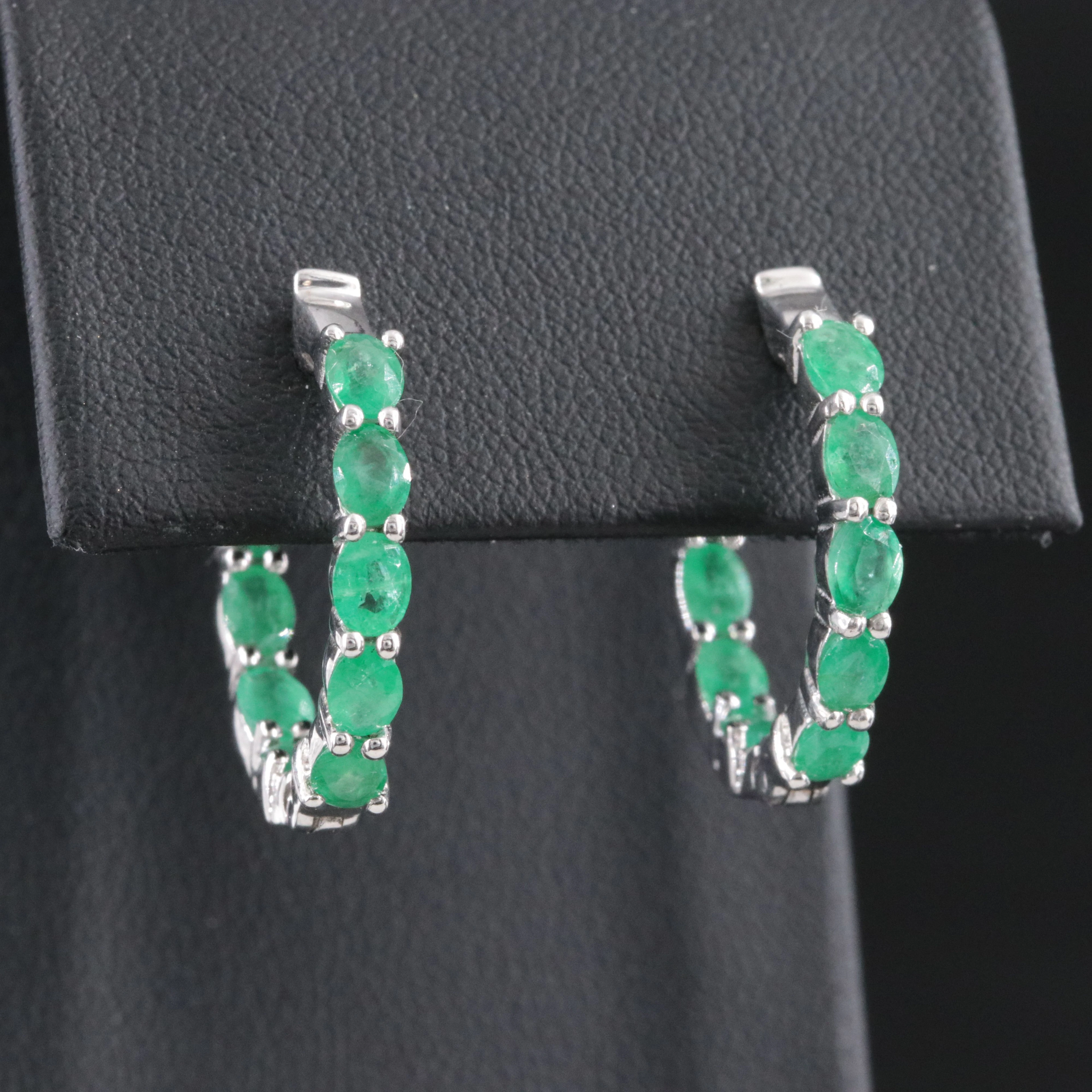 Sterling Emerald Inside-Out Hoop Earrings