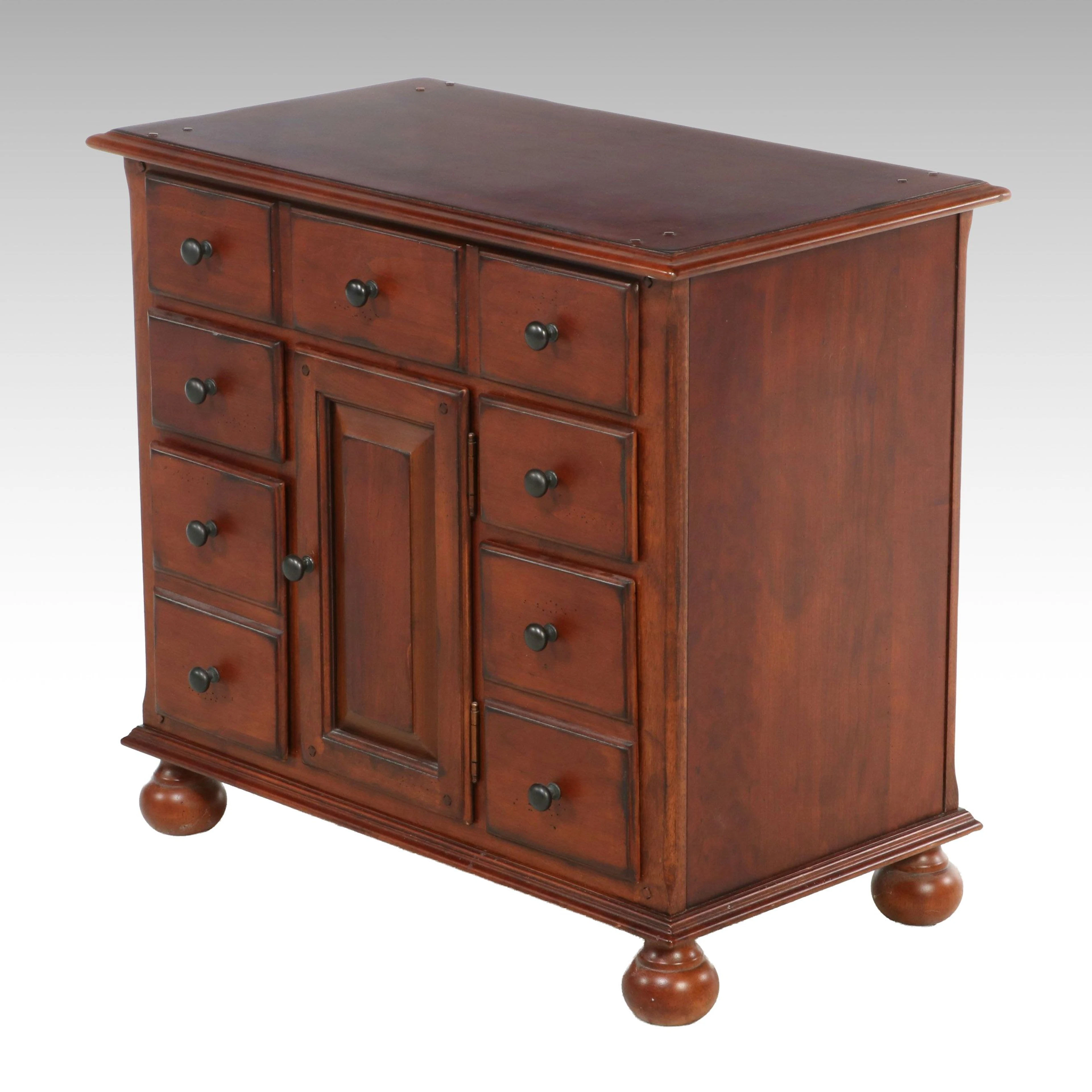 Georgian Style Cherry Finish Accent Chest of Drawers with Bun Feet