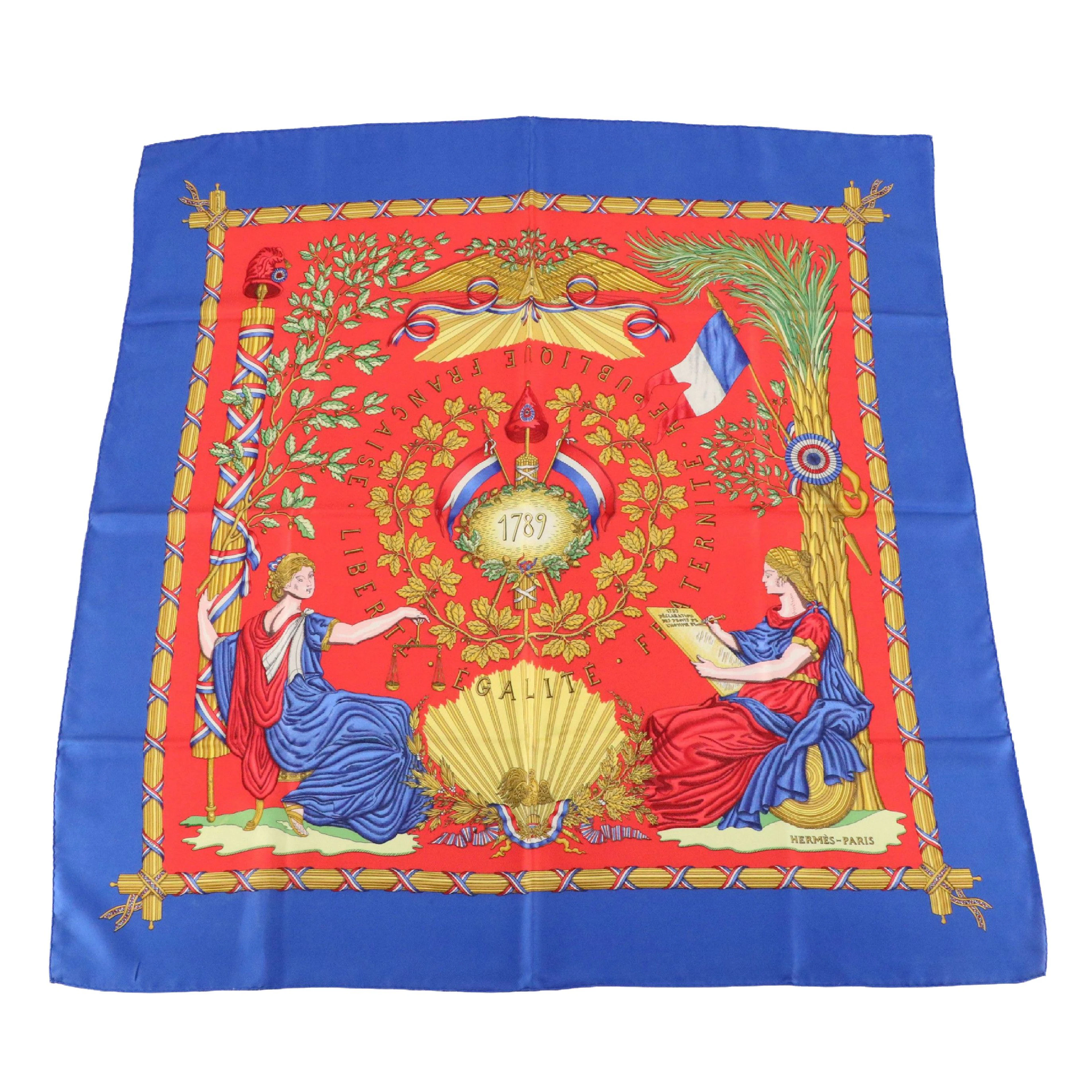 Hermés "1789" Scarf 90 in Silk Twill with Box
